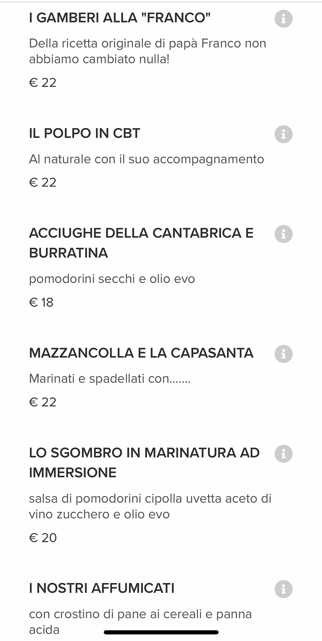 Menu di Trattoria La Barca 