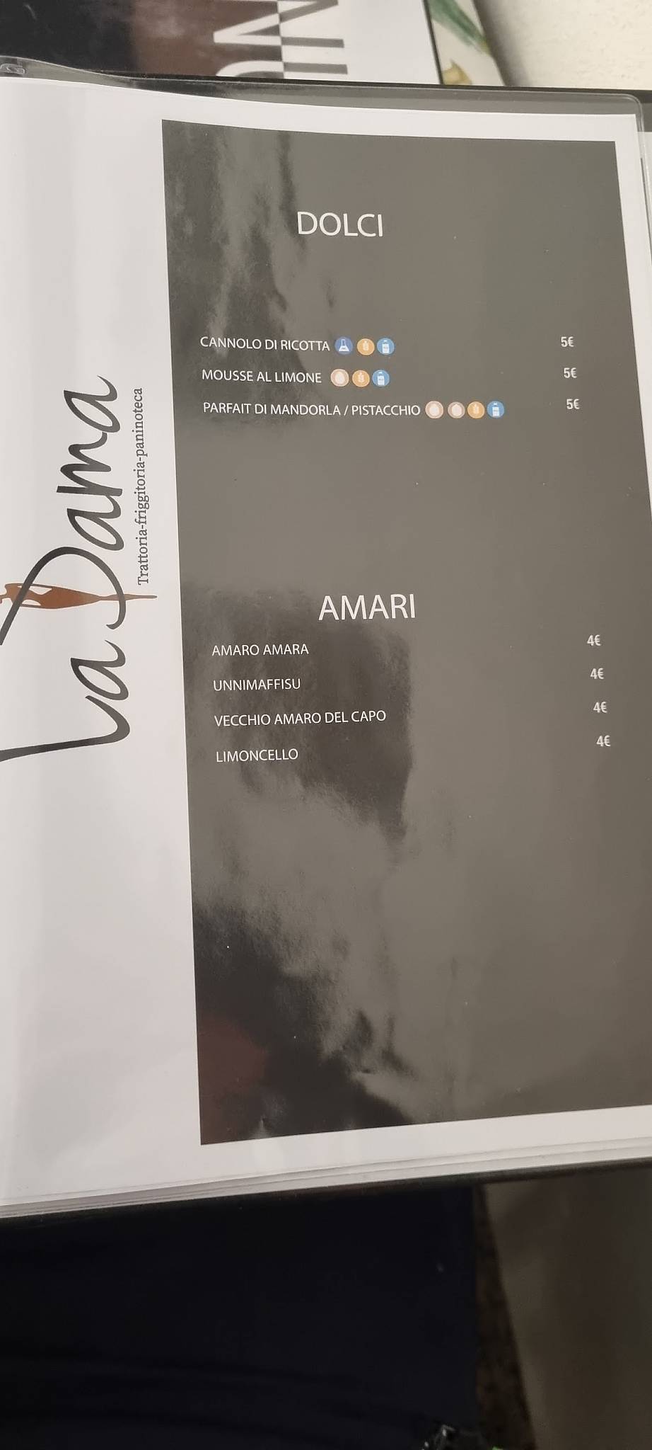 Menu di Trattoria La Dama 