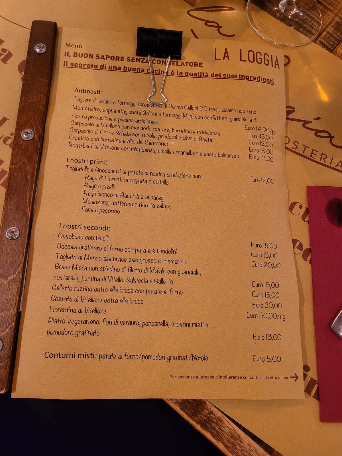 Menu di Trattoria La Loggia 