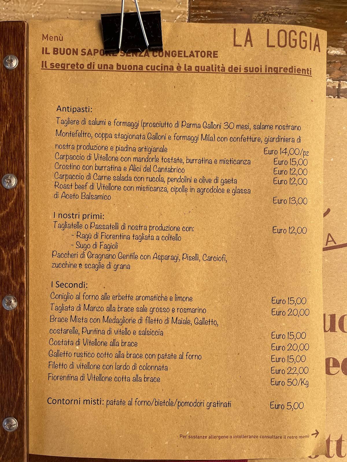 Menu di Trattoria La Loggia 