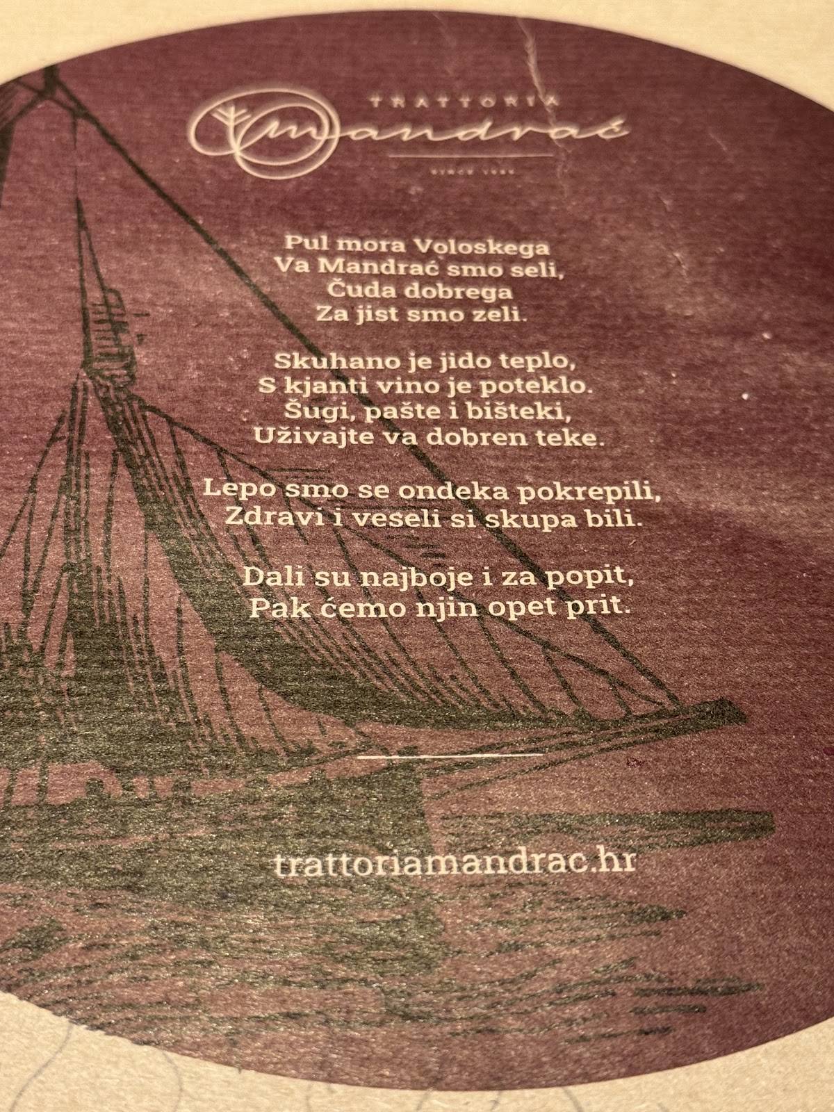 Menu di Trattoria Mandrać 