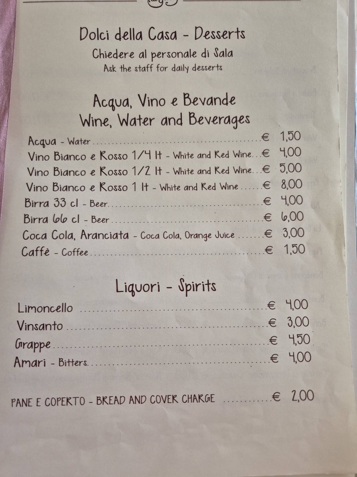 Menu di Trattoria Piazza Di' Gioco 
