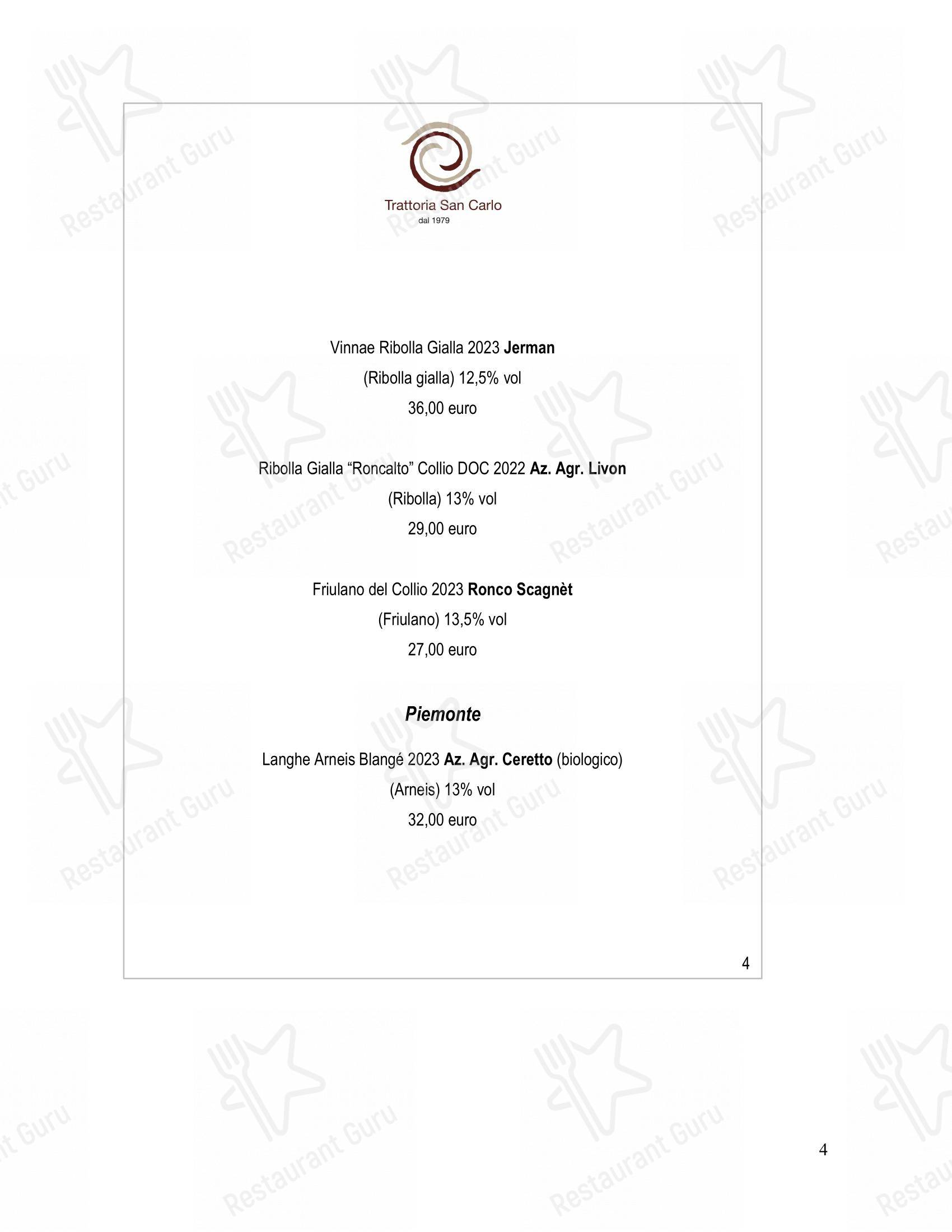 Основное меню per Trattoria San Carlo ristorante