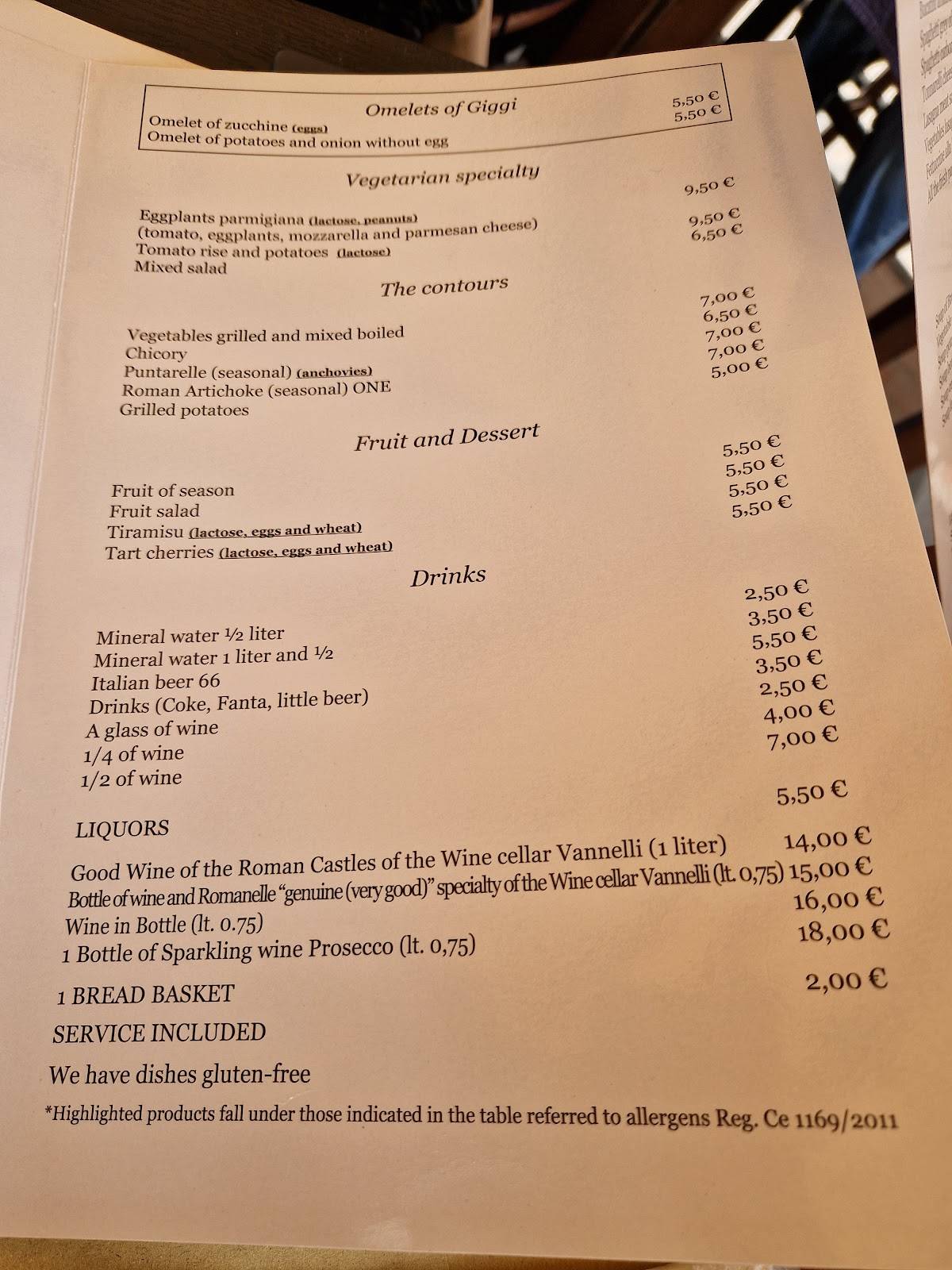 Menu di Trattoria Vaticano Giggi 