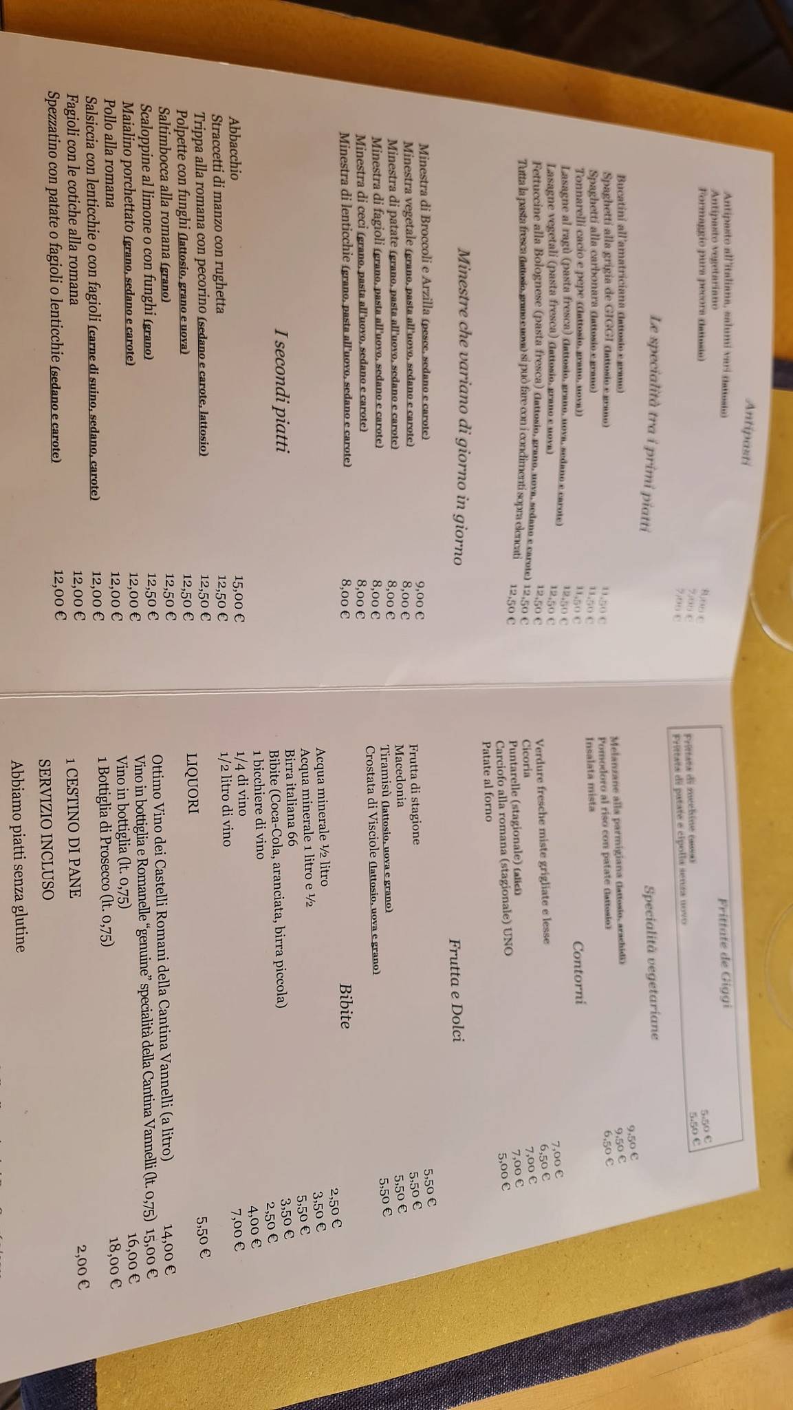 Menu di Trattoria Vaticano Giggi 