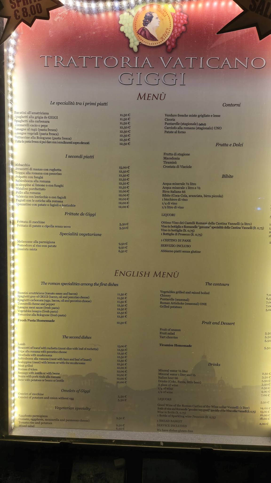 Menu di Trattoria Vaticano Giggi 
