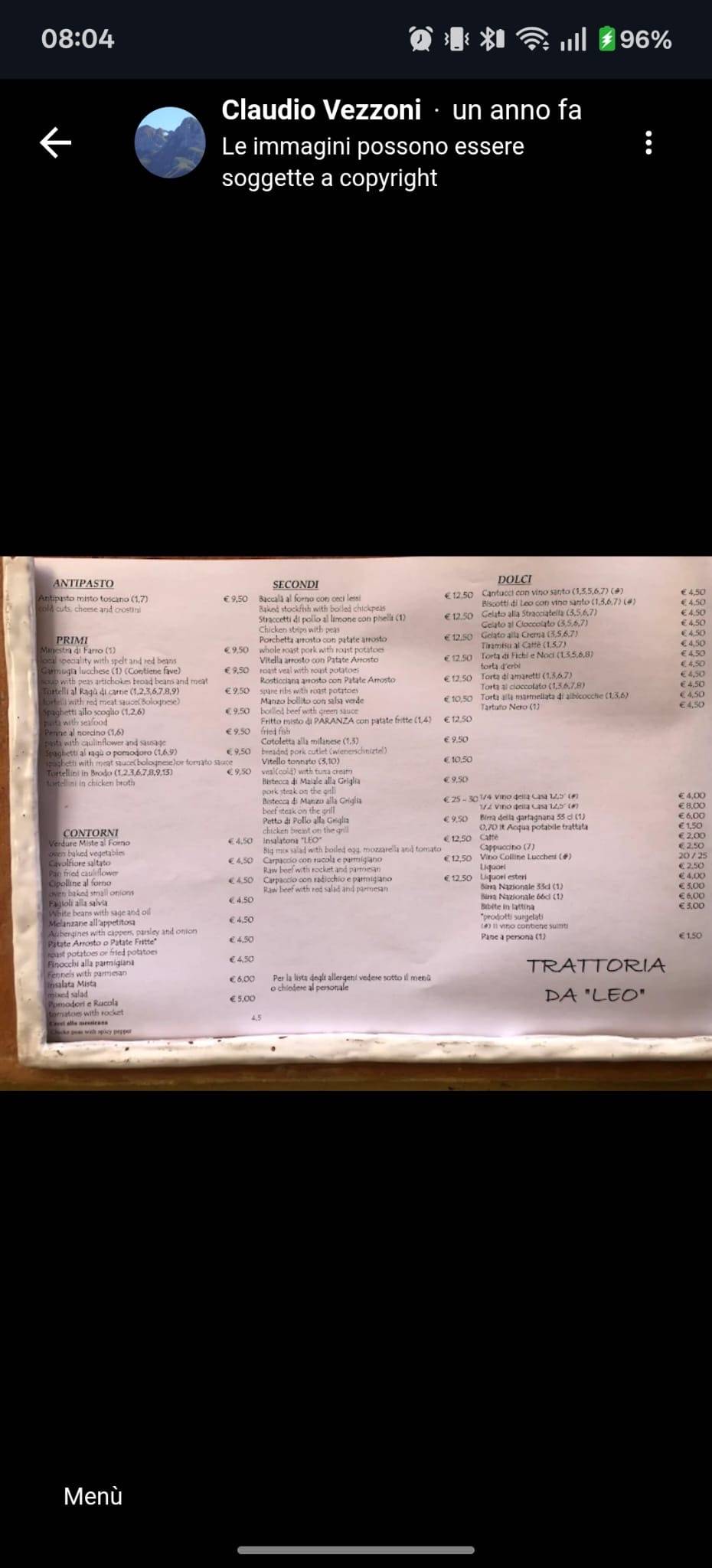 Menu di Trattoria da Leo 