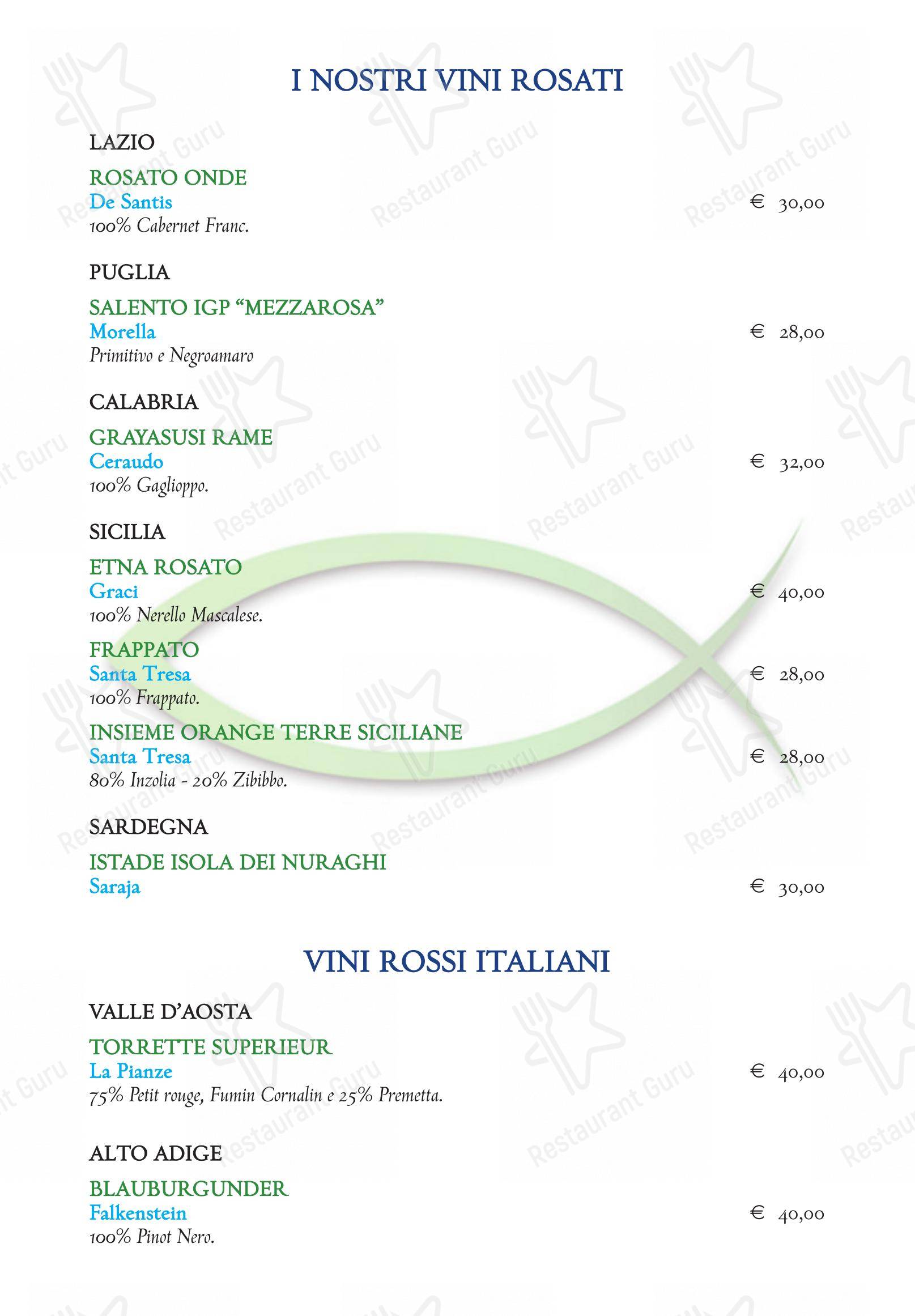 Menu di Trattoria del Pesce - Menu bar