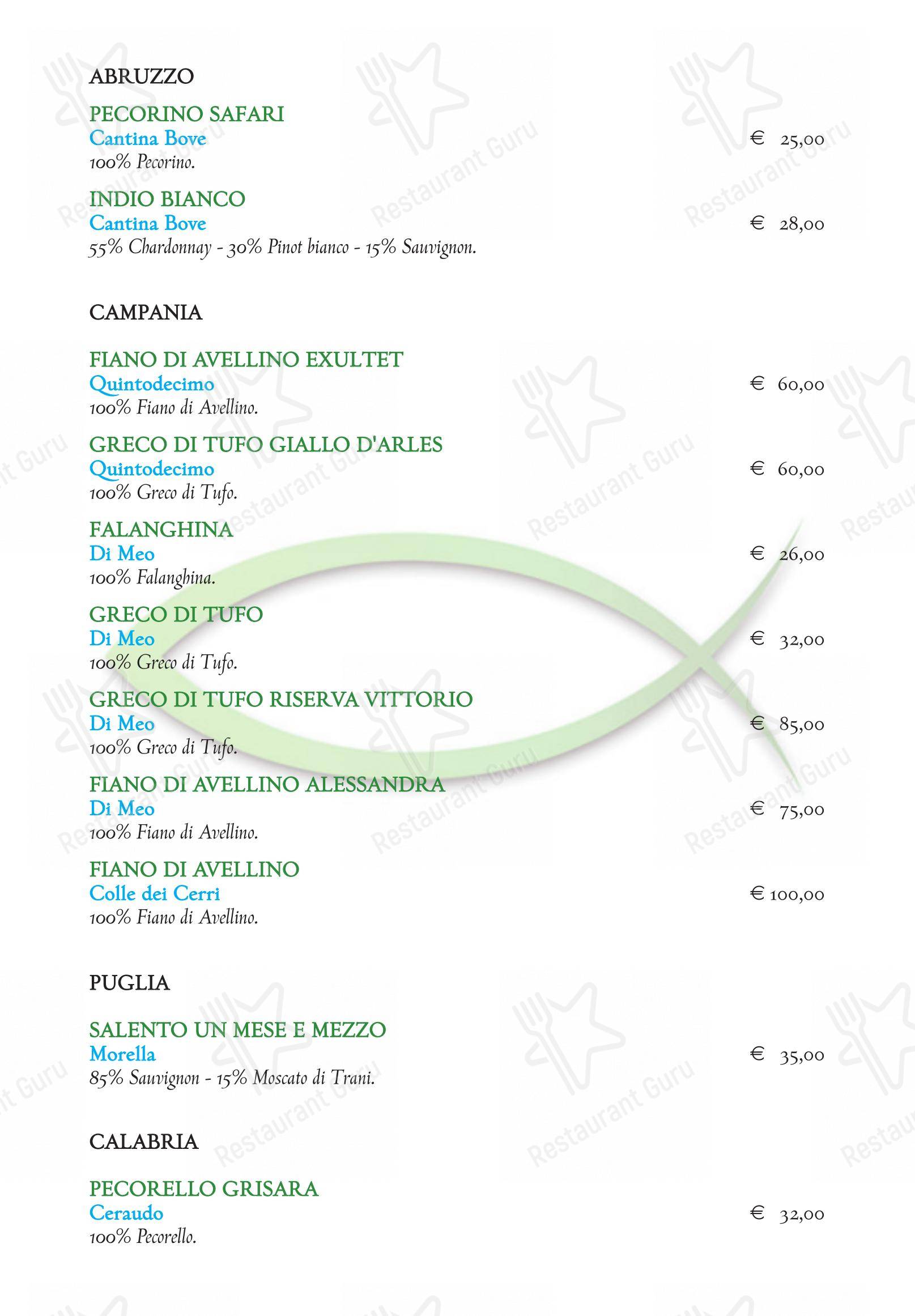 Menu di Trattoria del Pesce - Menu bar