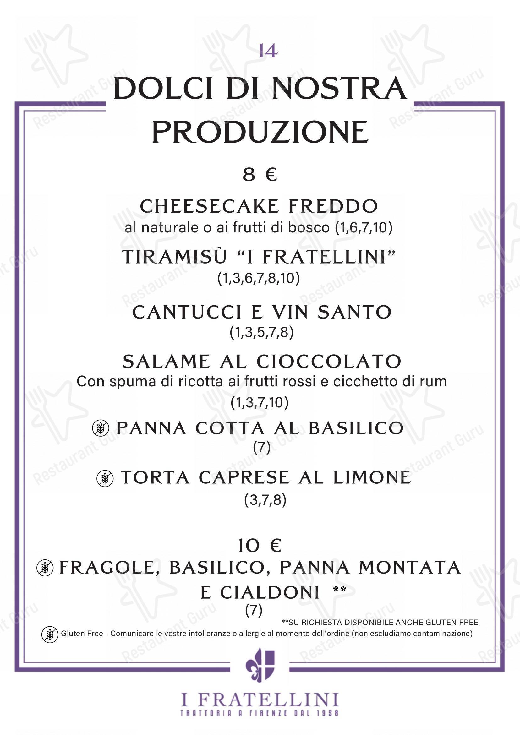 Menu per Trattoria i Fratellini in Firenze