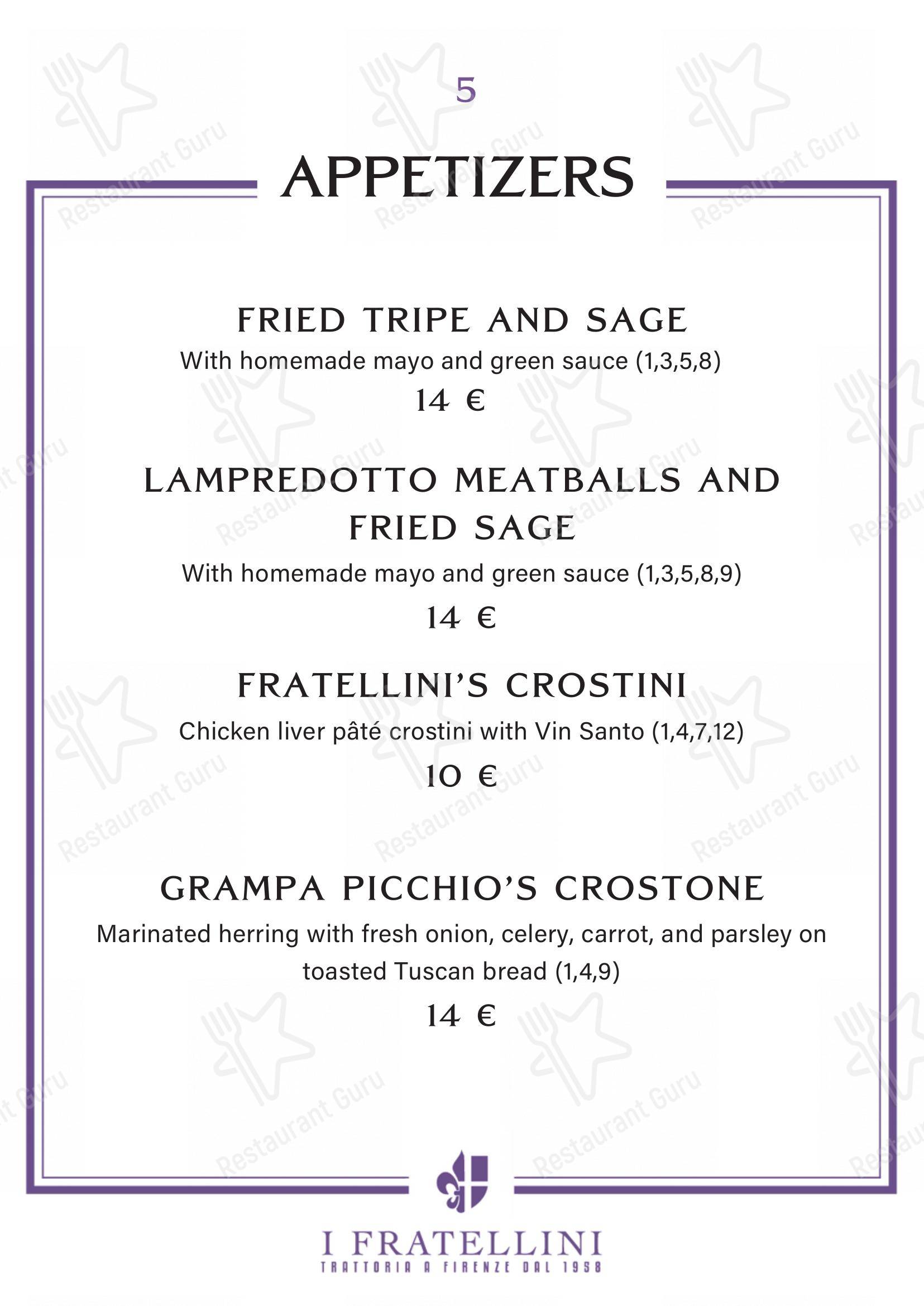 Menu di Trattoria i Fratellini - Основное меню
