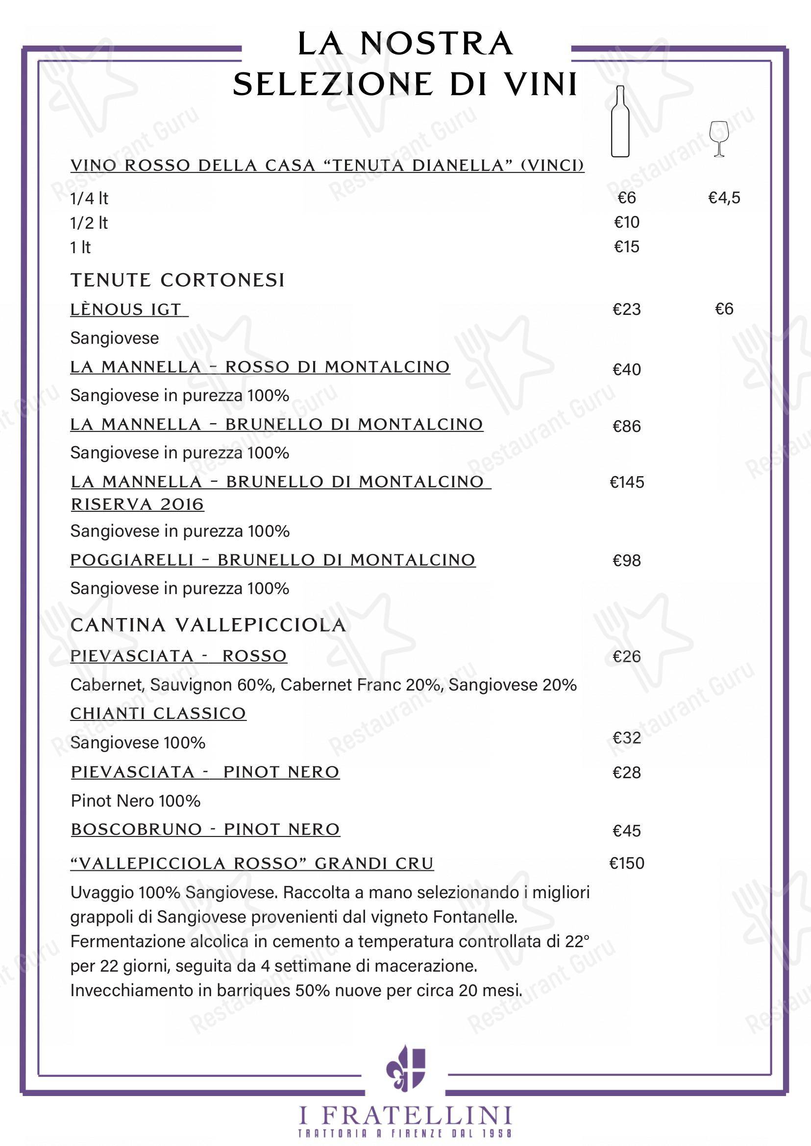 Menu di Trattoria i Fratellini - Детское