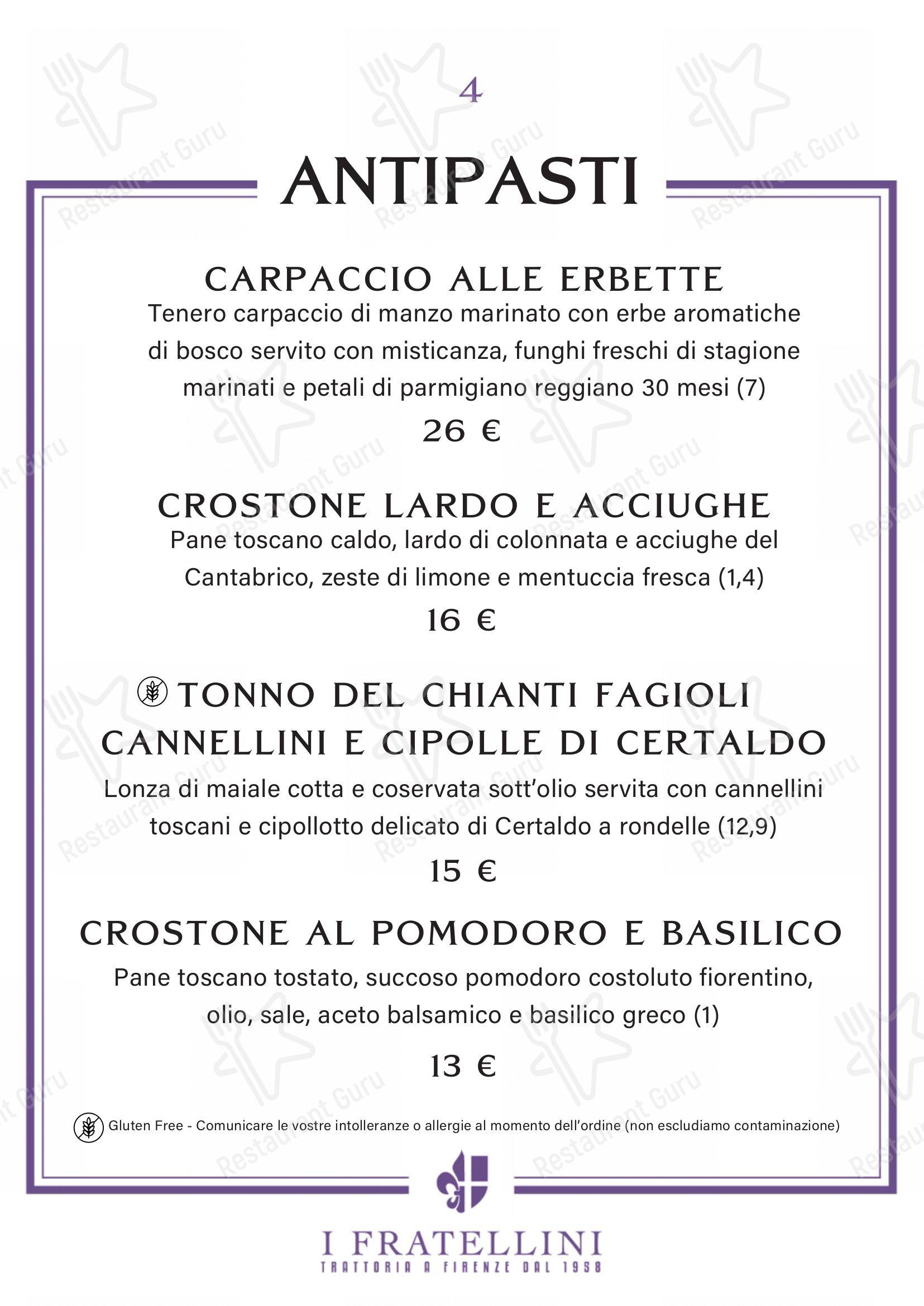 Menu di Trattoria i Fratellini - Menu