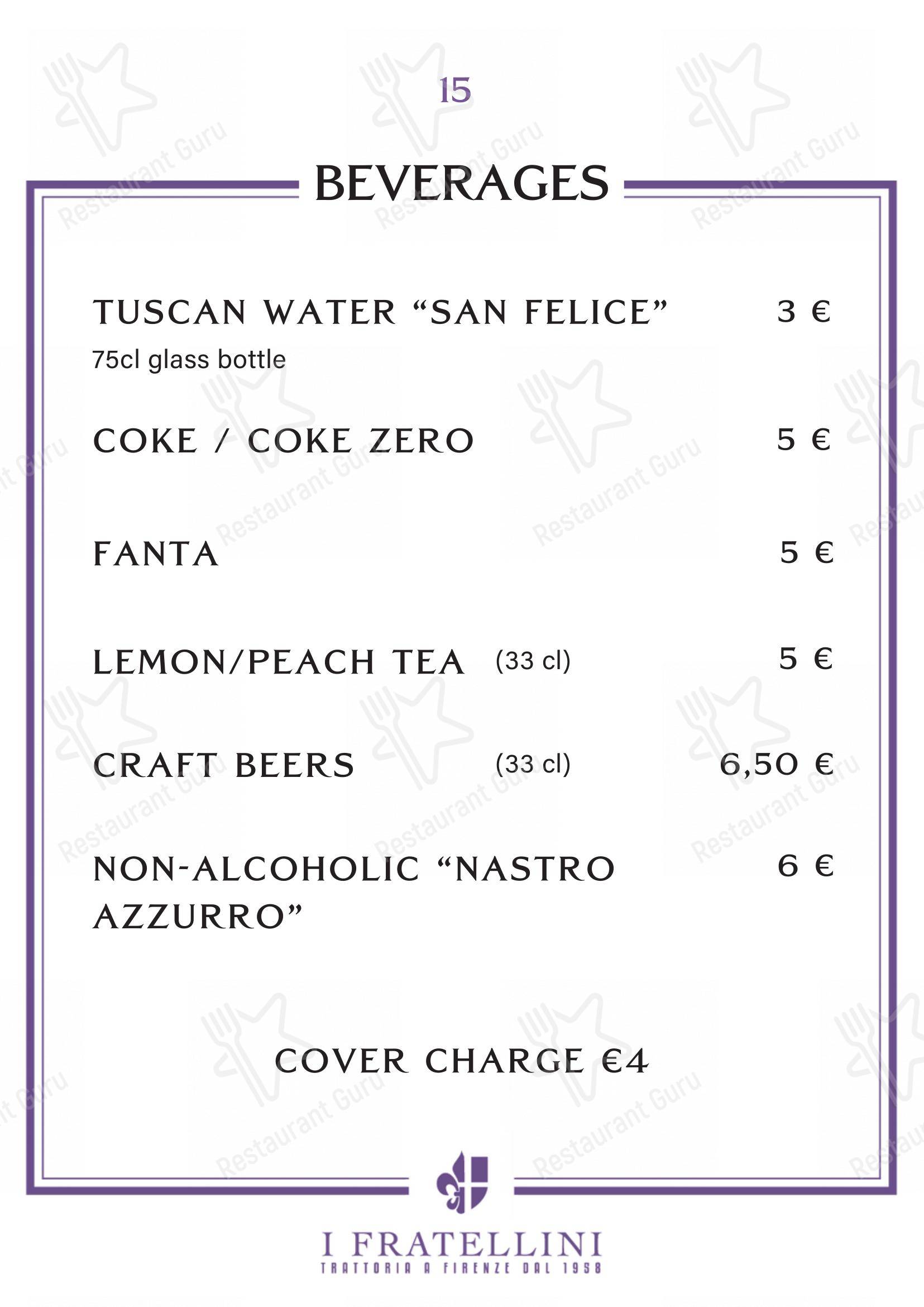 Trattoria i Fratellini in Firenze - Основное меню