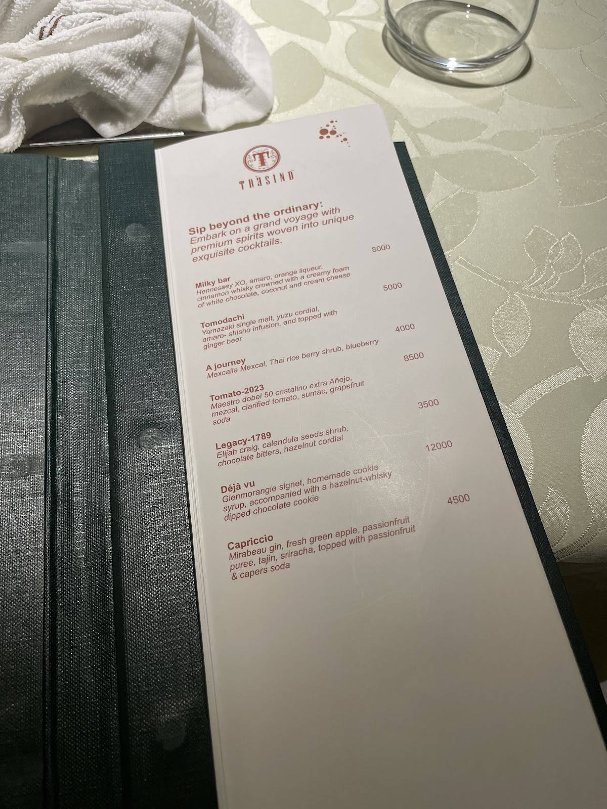 Trèsind Mumbai menu