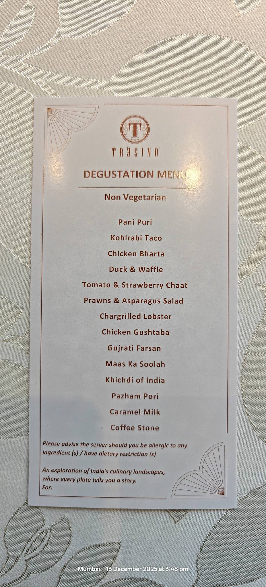Trèsind Mumbai menu