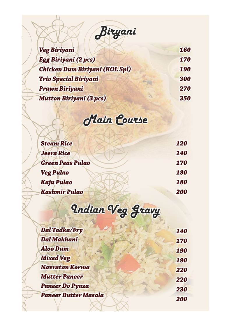 Trio- The Family Restaurant menu
