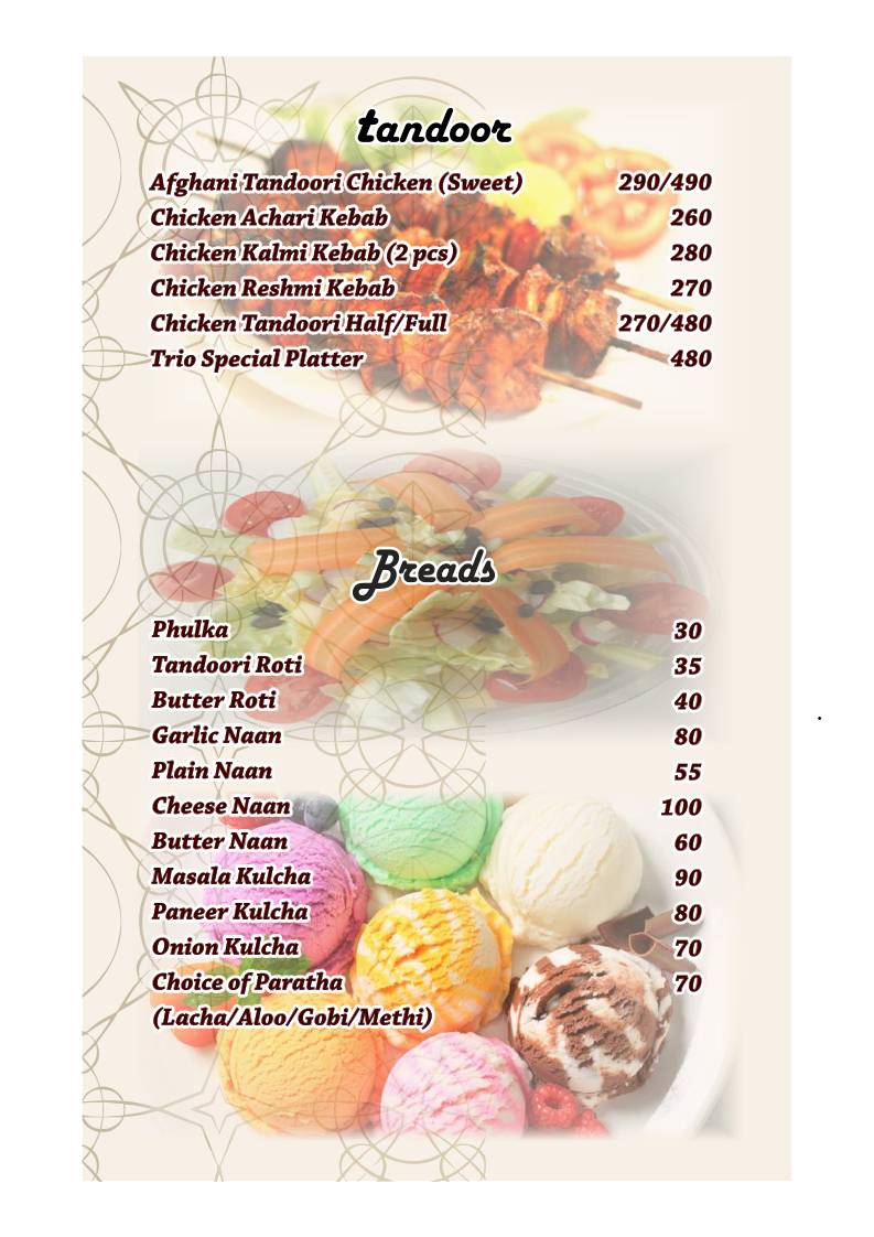 Trio- The Family Restaurant menu
