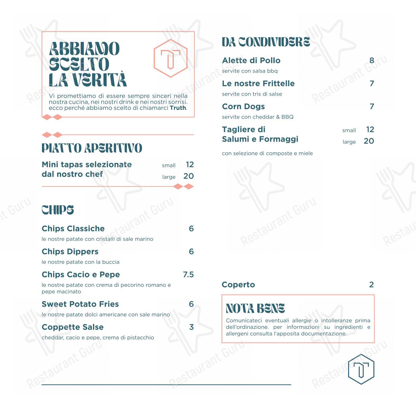 Menu per Truth - Mixology & Kitchen pub & bar