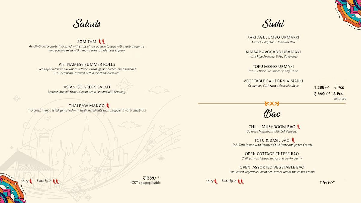 Tuk Tuk Thai – 100% Pure Veg Pan Asian Fine Dine Restaurant, Koramangala. Thai Food Best Sushi, Bao, Pad Thai, Dim sum menu