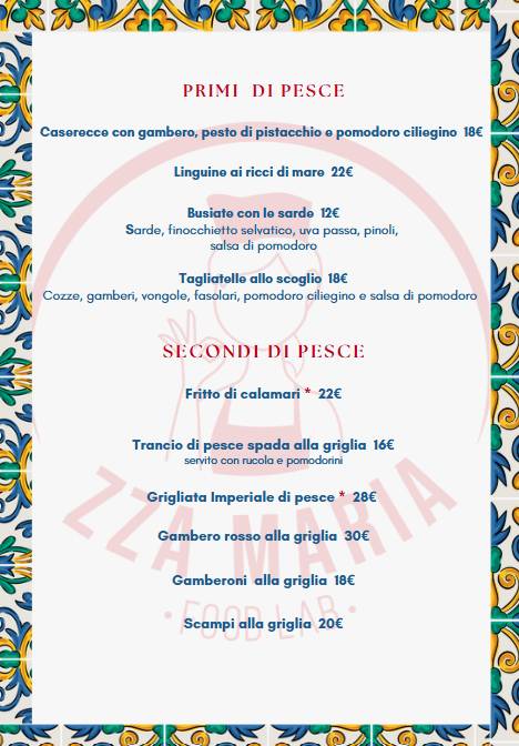 Menu di Zza Maria 