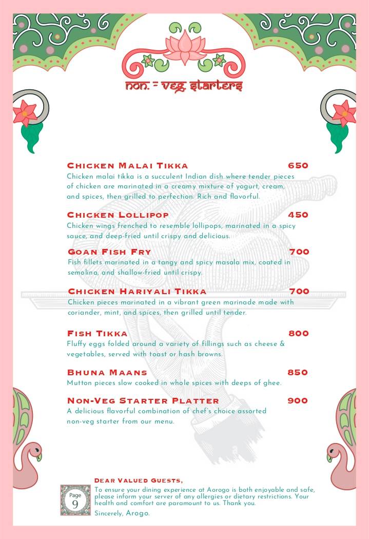 Arogo Restaurant menu