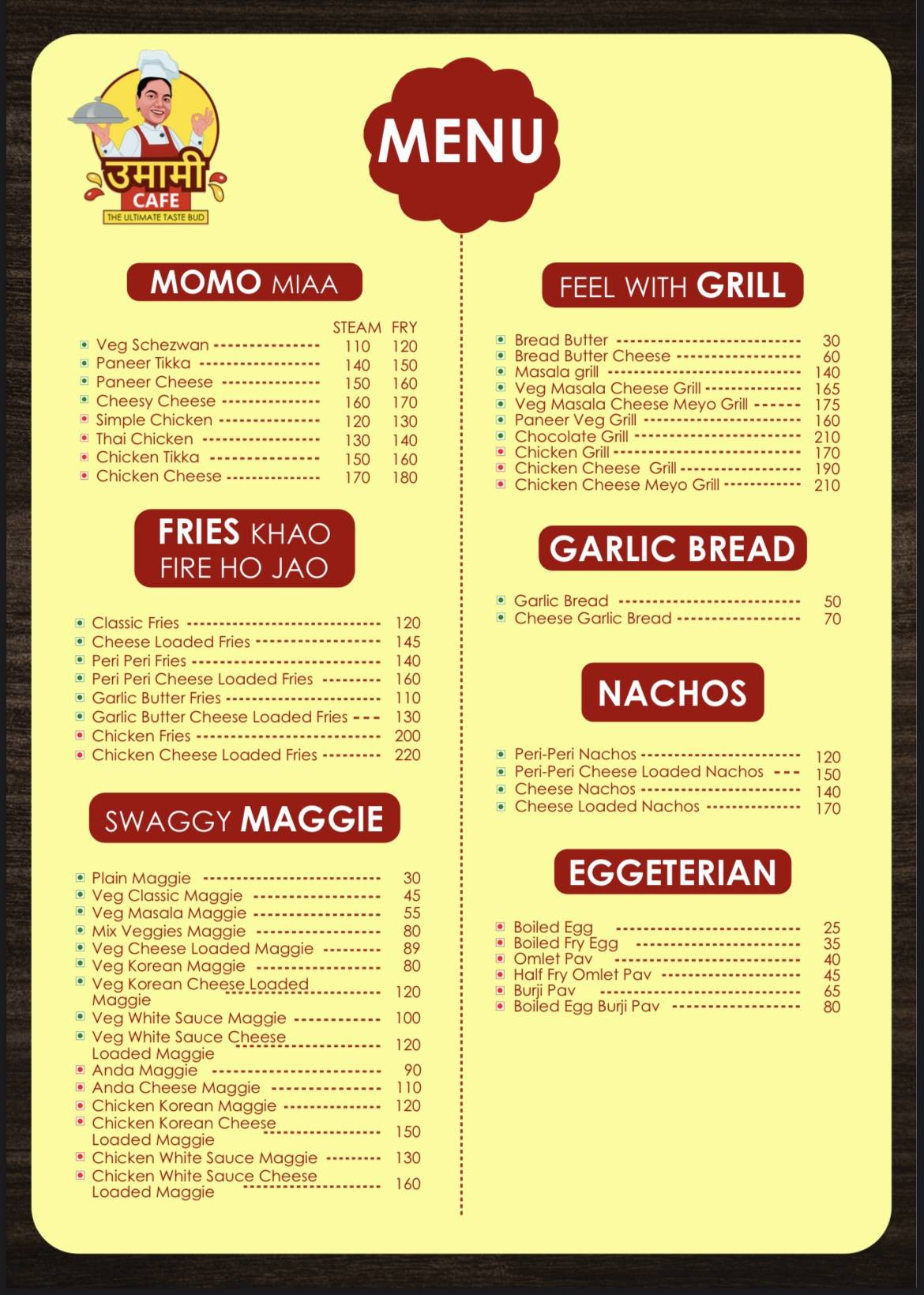 Umami Cafe menu