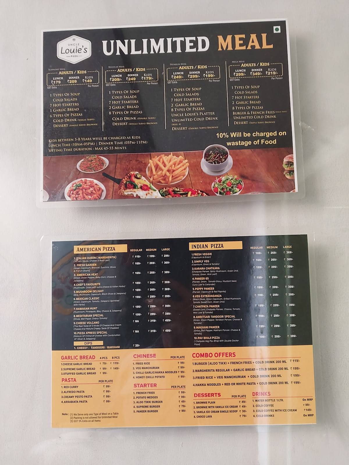 Uncle Louie's Pizza menu