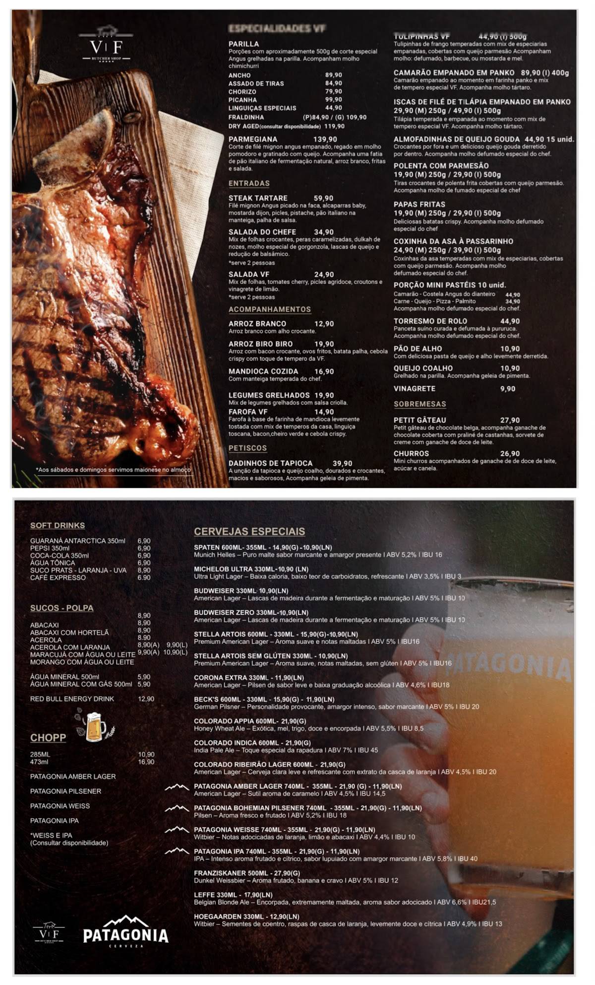 VF Butcher Shop & Bar Patagonia cardápio