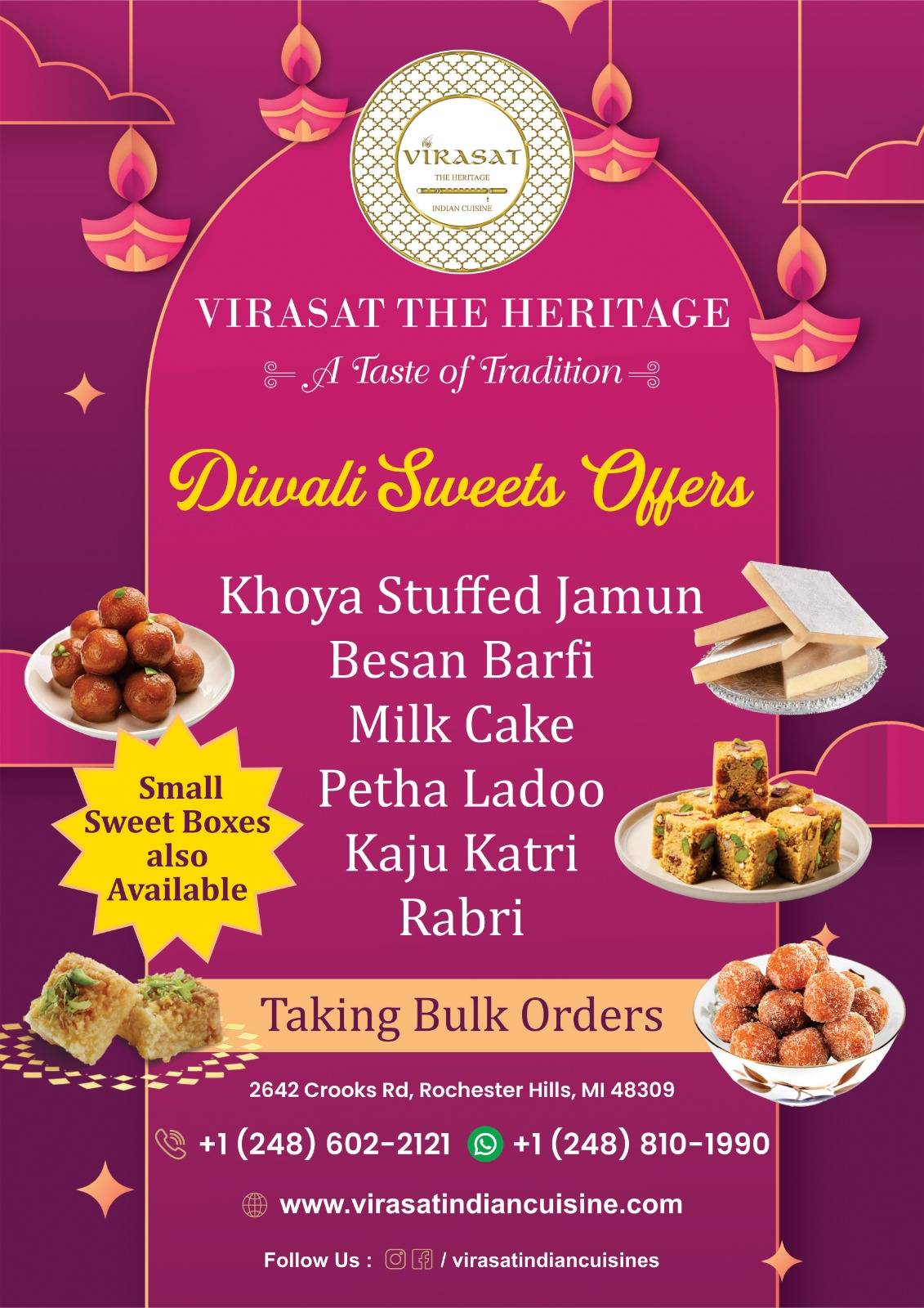 Carta del restaurante VIRASAT THE HERITAGE - Indian Cuisine, Rochester ...