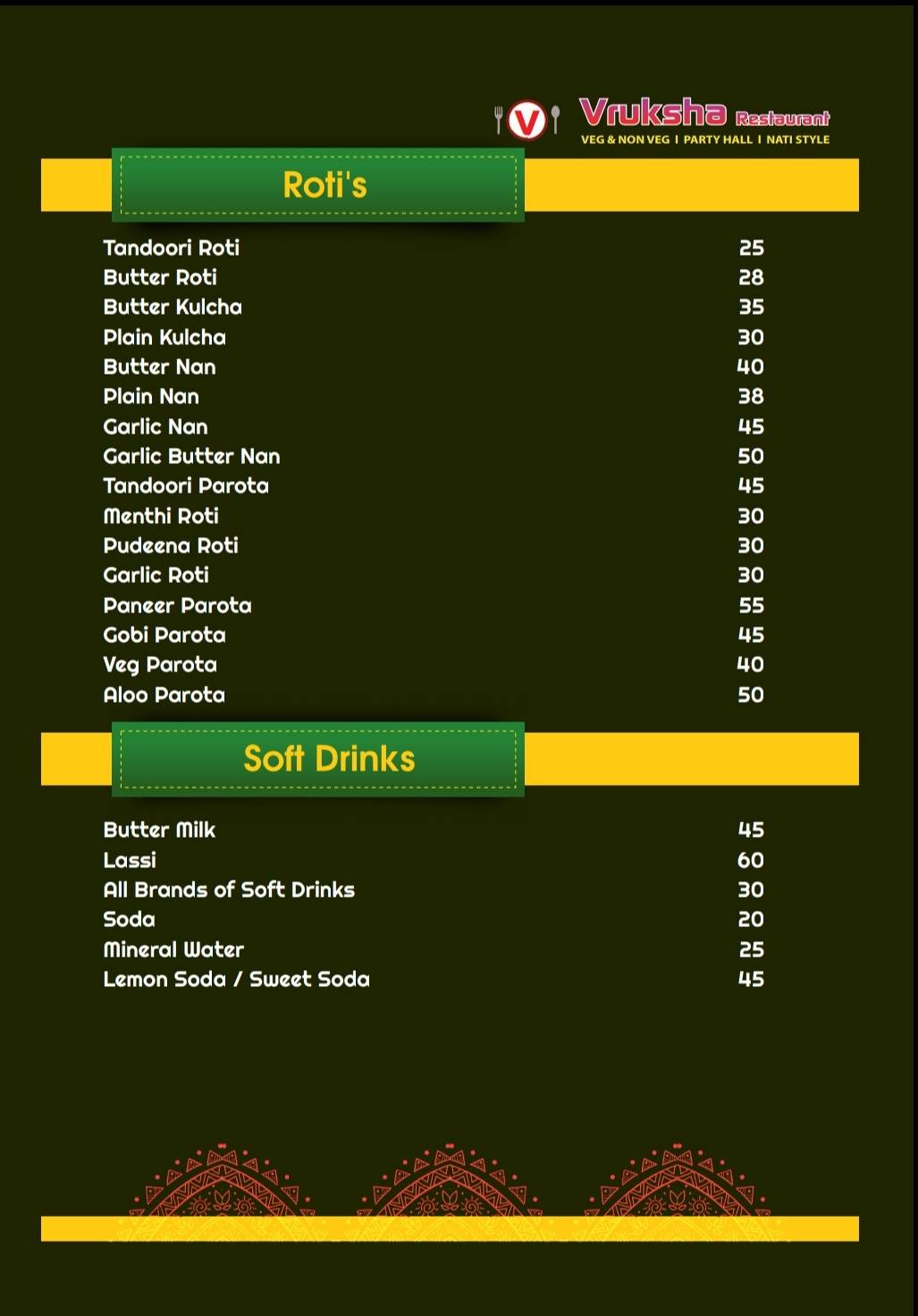 VRUKSHA RESTAURANT menu