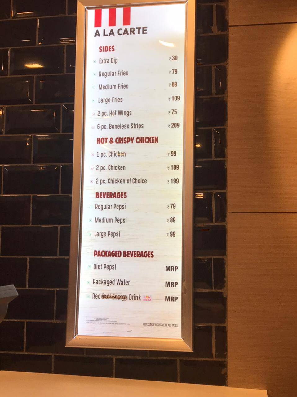 KFC menu