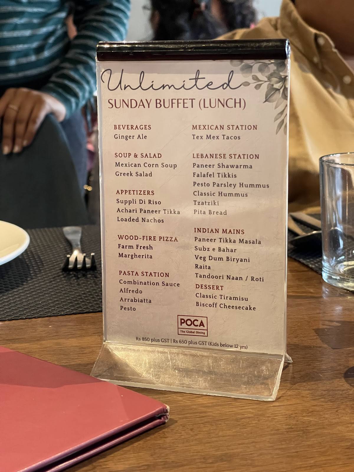 POCA - The Global Dining menu
