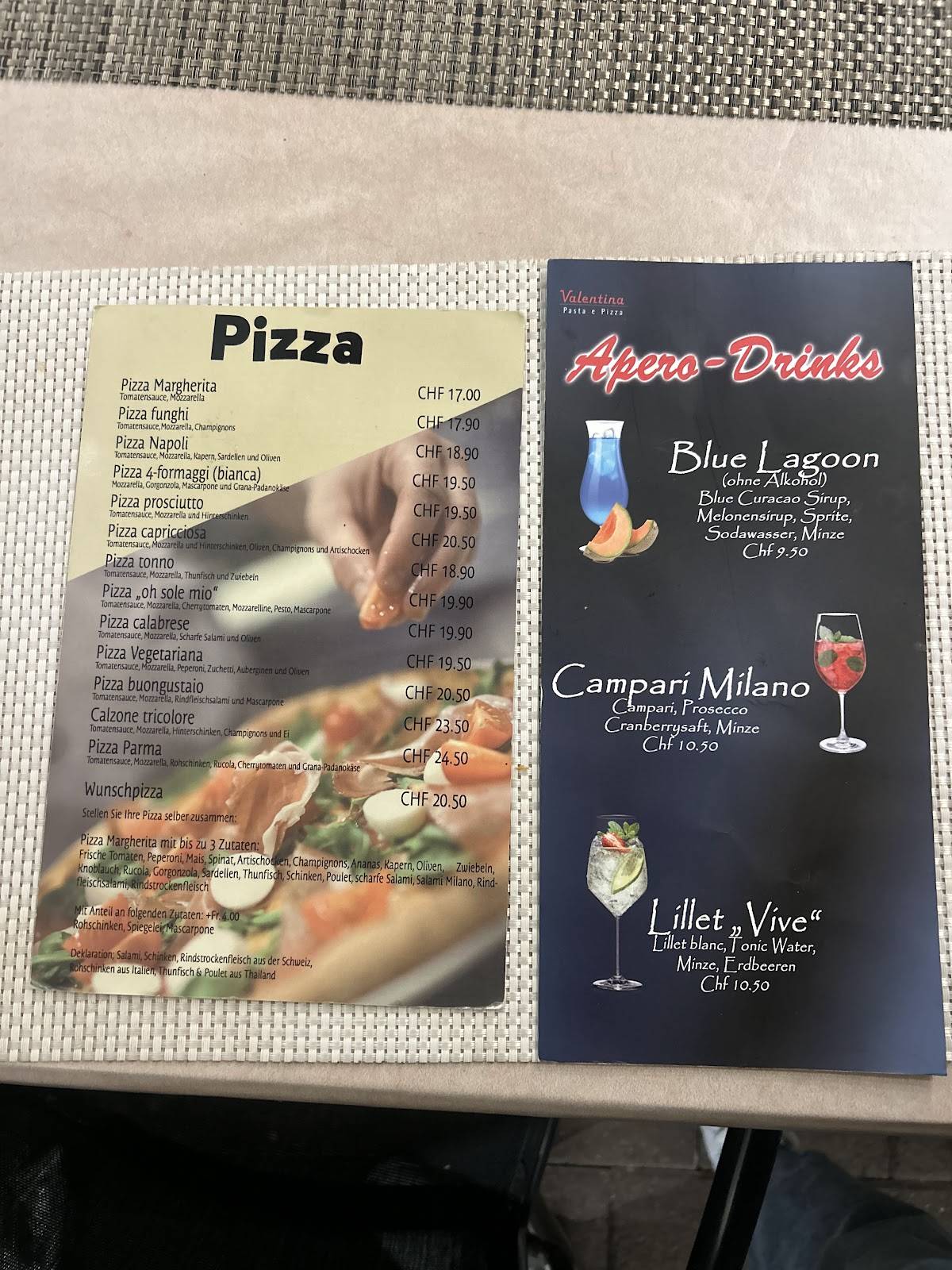 Menu di Valentina Pasta e Pizza Dietikon 