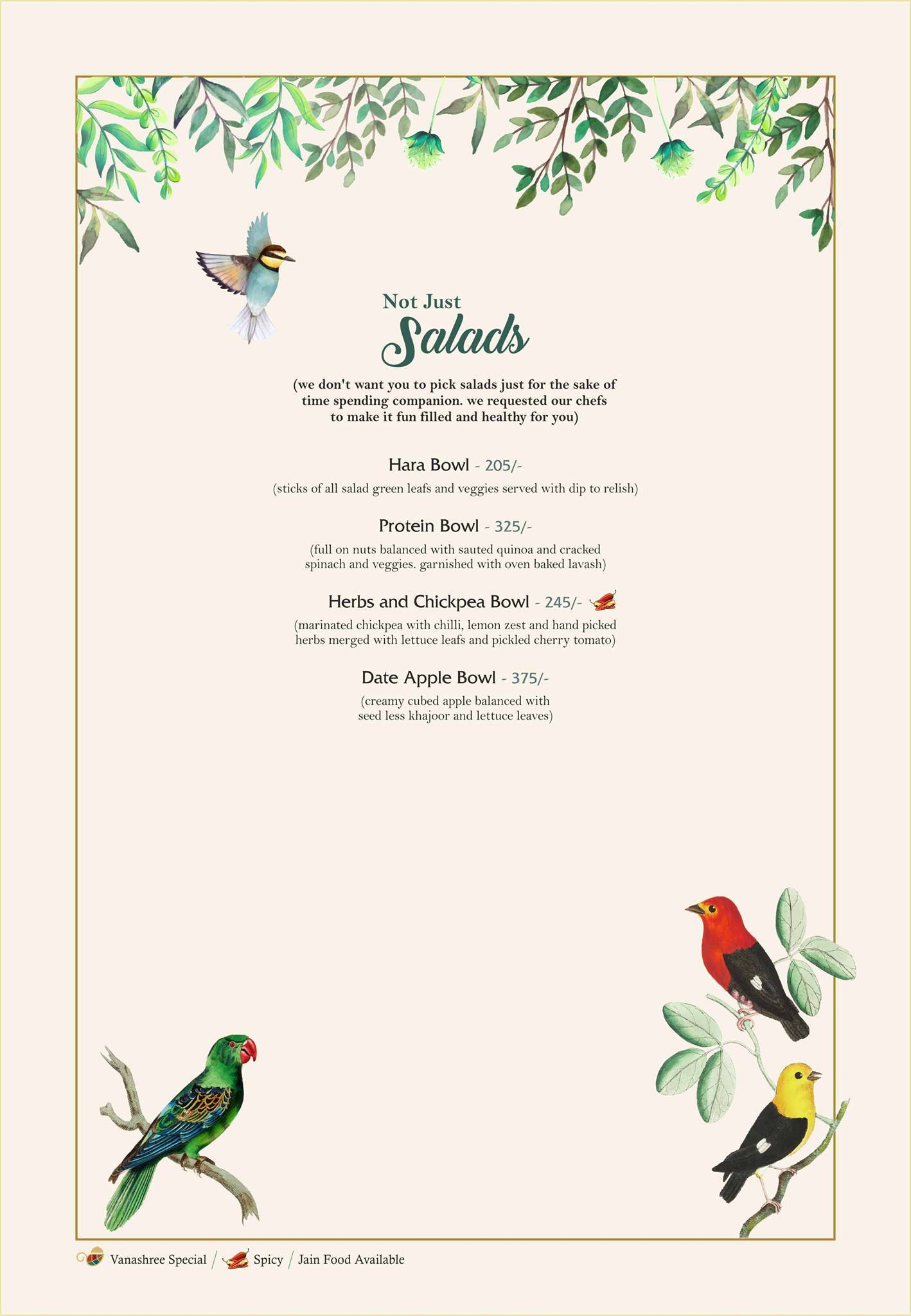 Vanashree menu