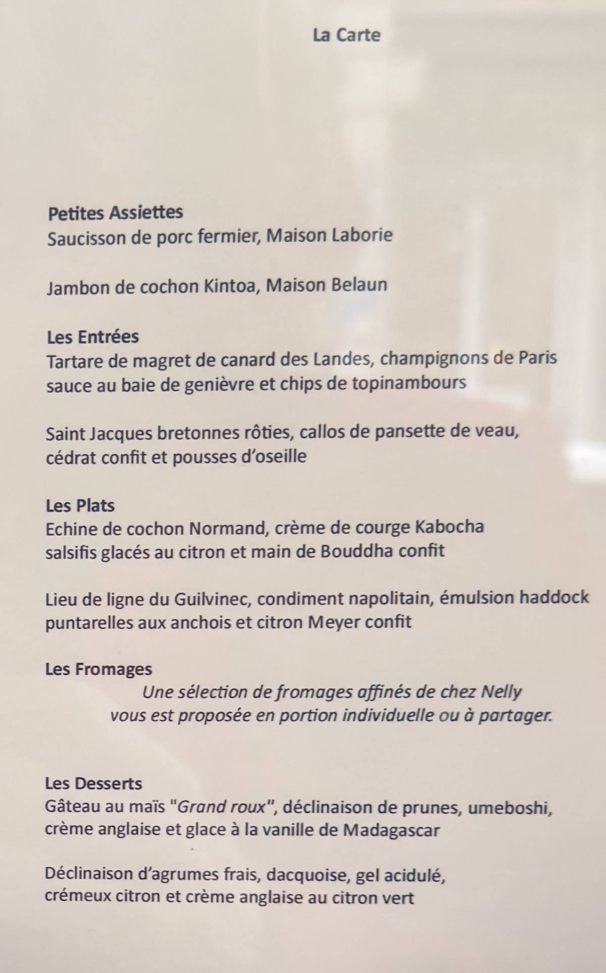 Menu de Vantre