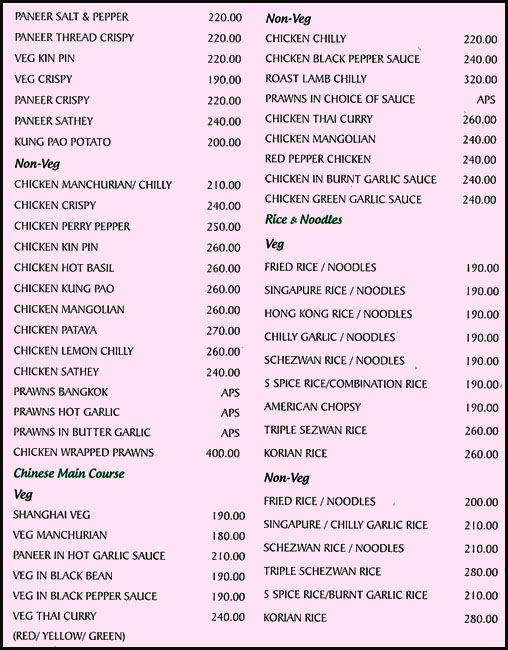Velvet Garden menu