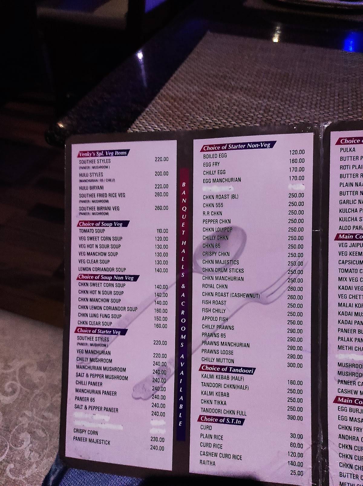 Venky's Delight menu