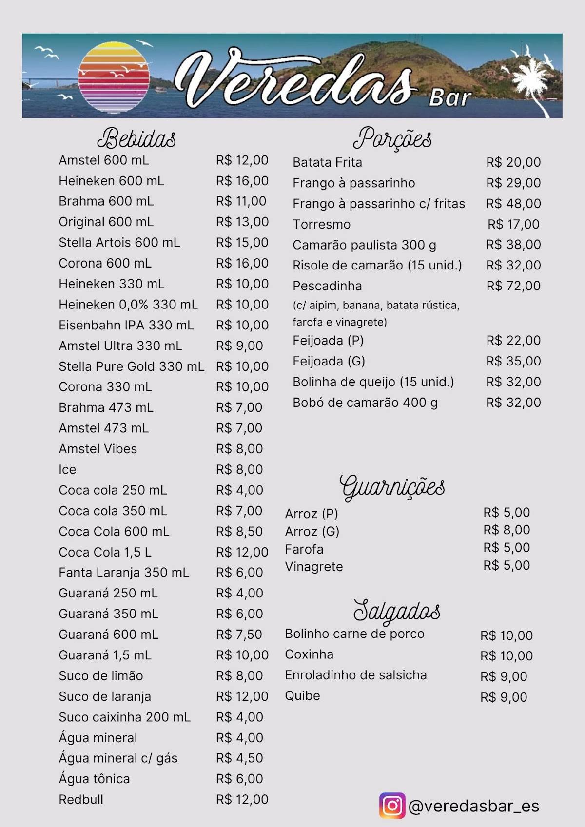 Veredas Bar cardápio