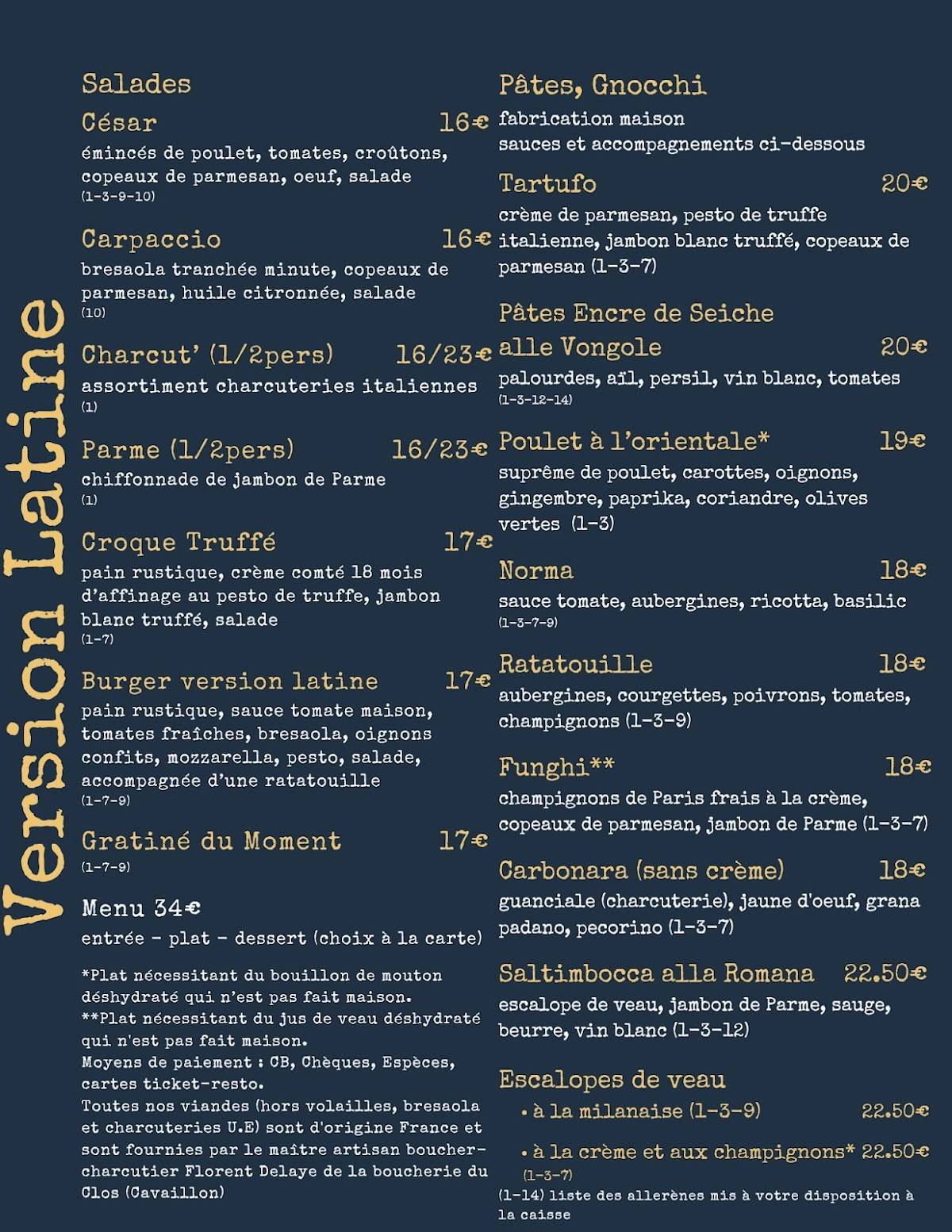 Menu de Version Latine