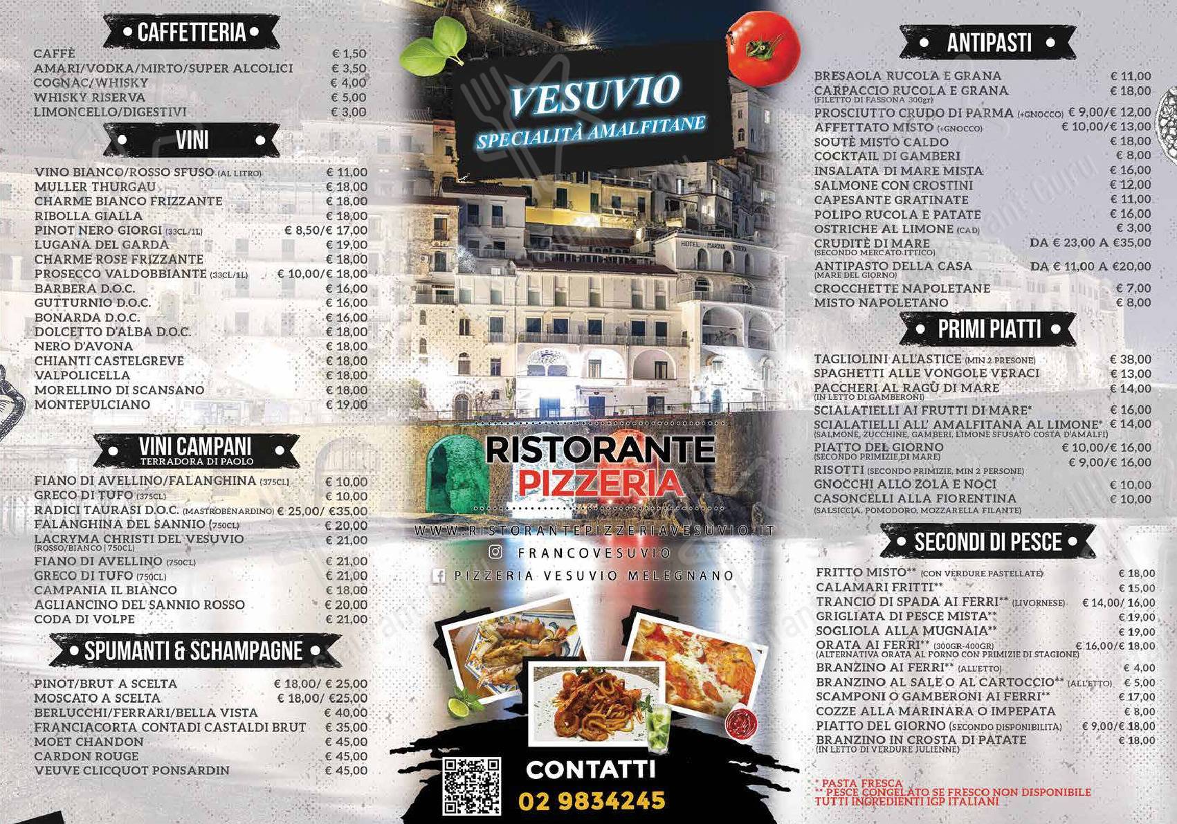 Menu di Pizzeria Vesuvio - piatti e bevande