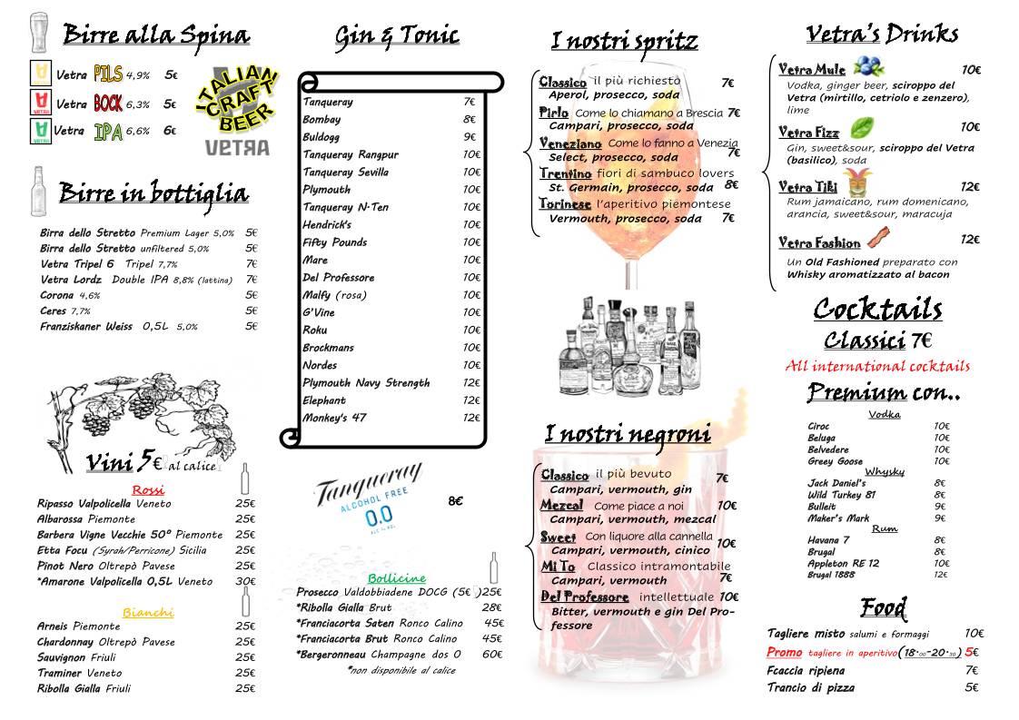 Menu di Vetra - Cocktail, Beer & Wine bar 
