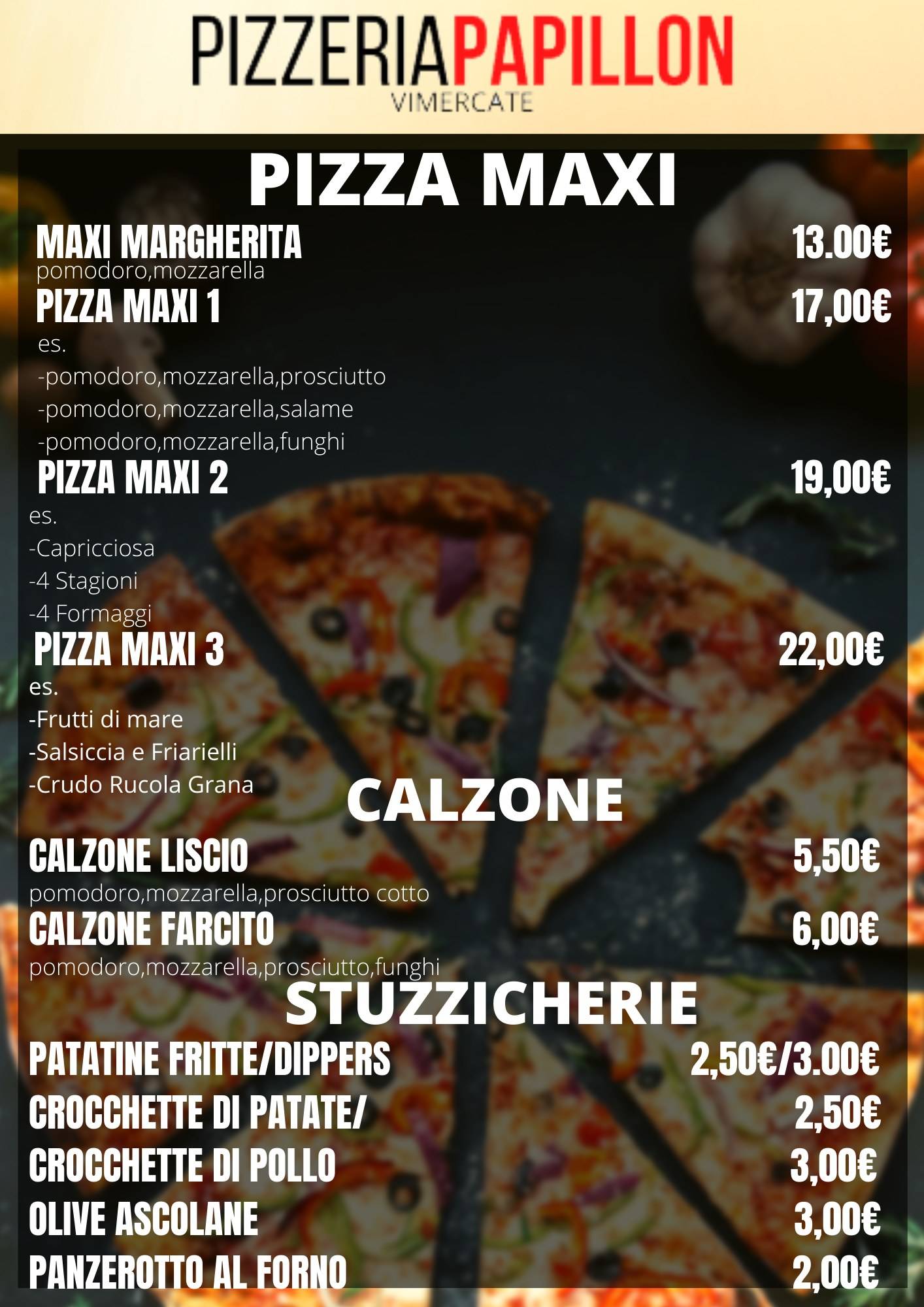Menu di Pizzeria Papillon 
