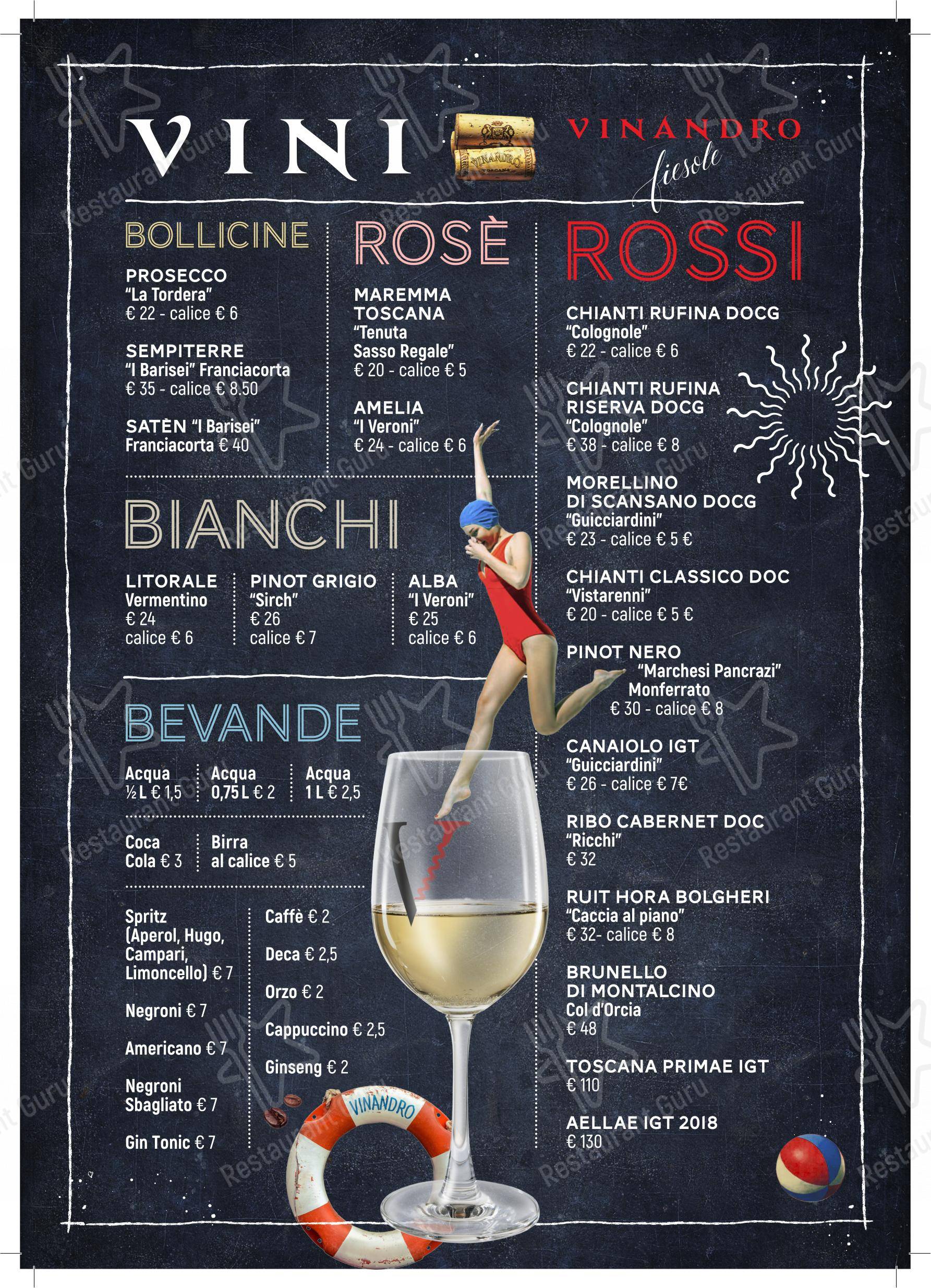 Menu bar per Vinandro Vino e Desco Molle ristorante