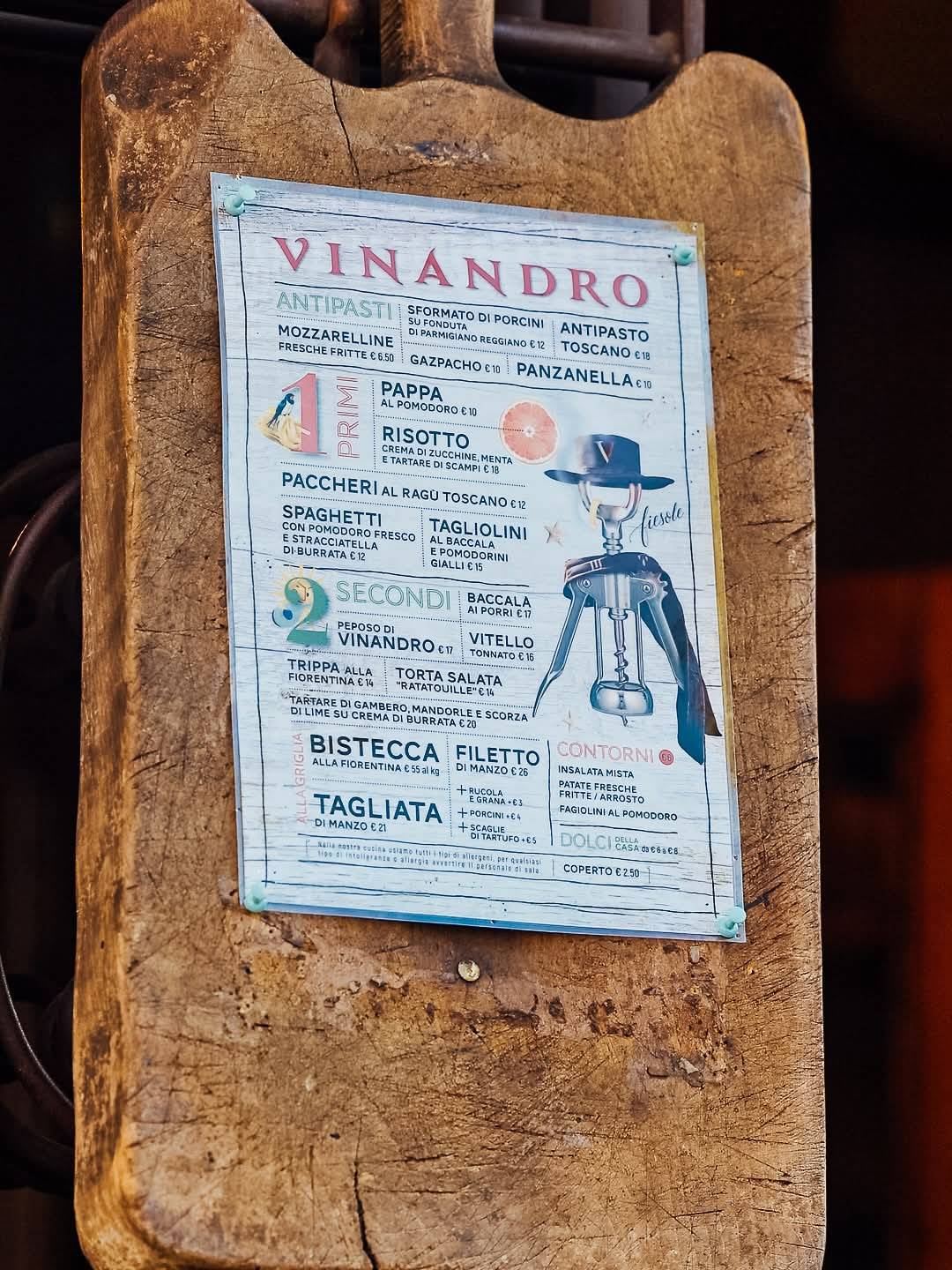 Menu di Vinandro Vino e Desco Molle 