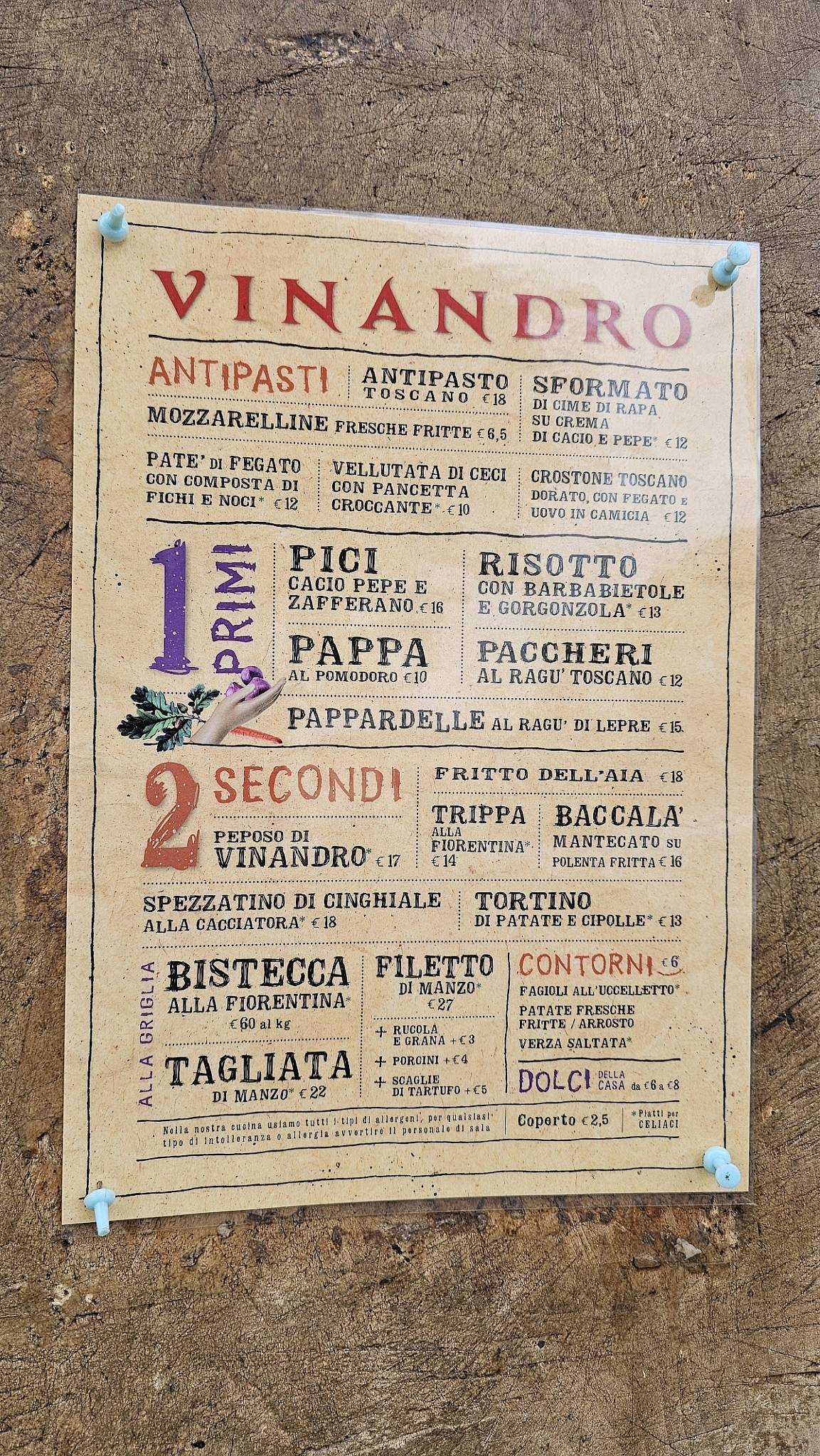 Menu di Vinandro Vino e Desco Molle 