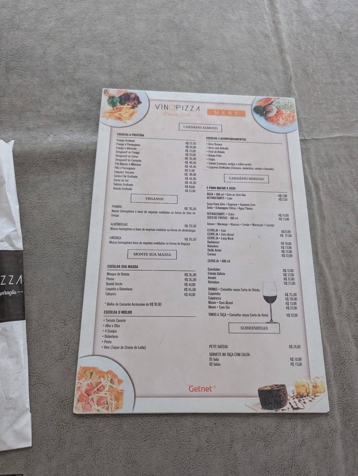 Vinopizza cardápio