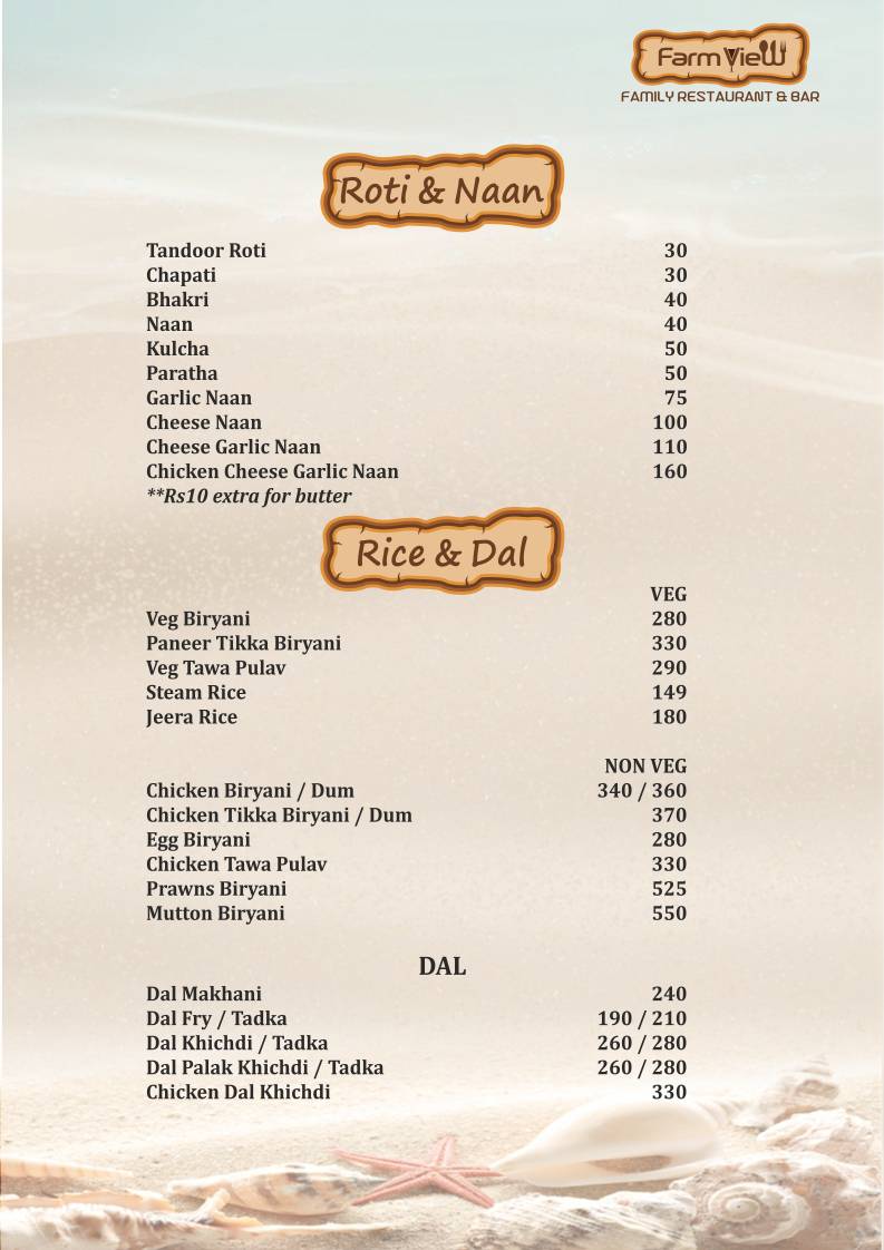 Farm View Family Restaurant & Bar menu