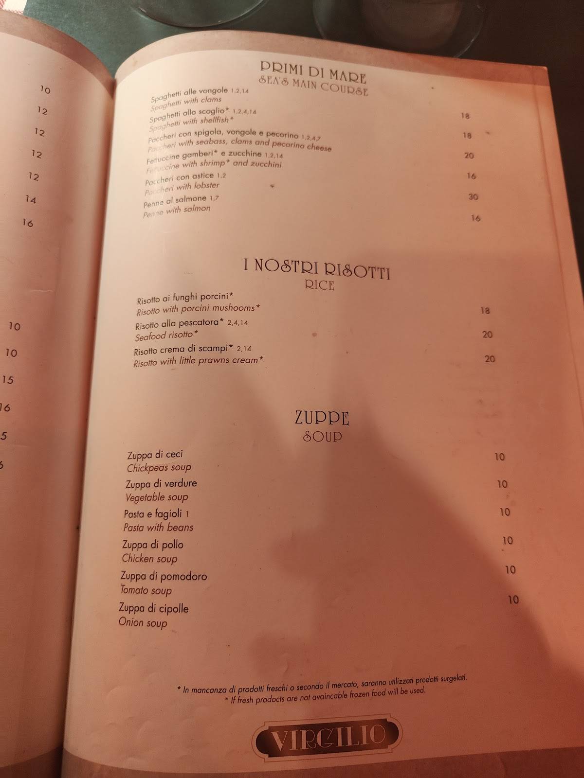 Menu di Ristorante Virgilio 