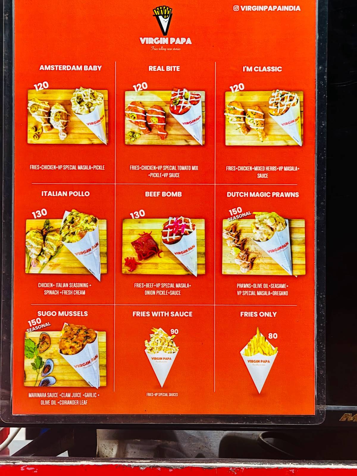 Virgin Papa menu